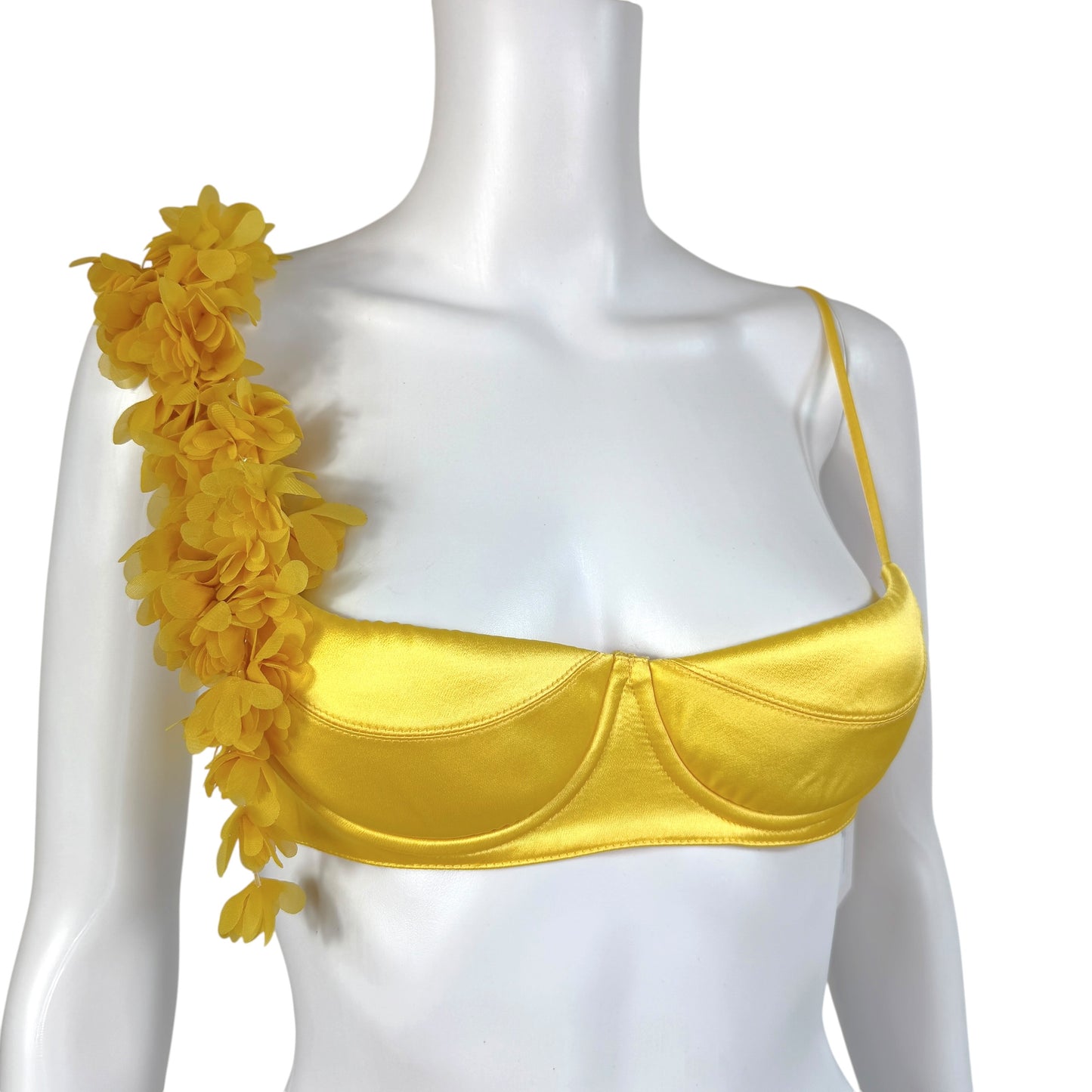 Fanci Club Yellow Floral Satin Demi Bra Top