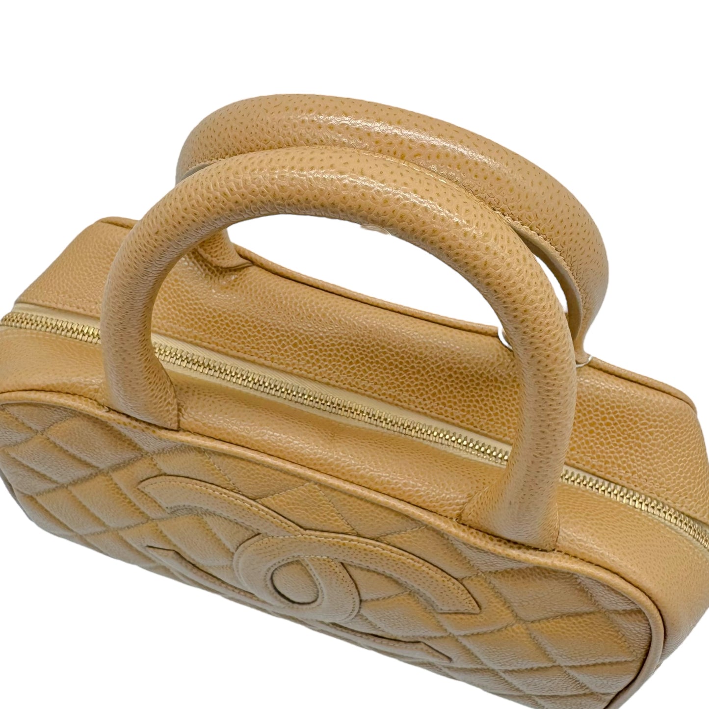 Chanel Matelasse Tan Caviar Leather CC Logo Mini Bowler Bag 2003-04 - Outfit Repeater