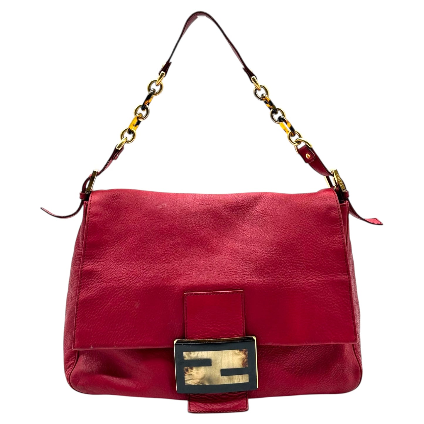 Fendi Red Nubuck & Burl Wood Big Mama Baguette Bag - Outfit Repeater