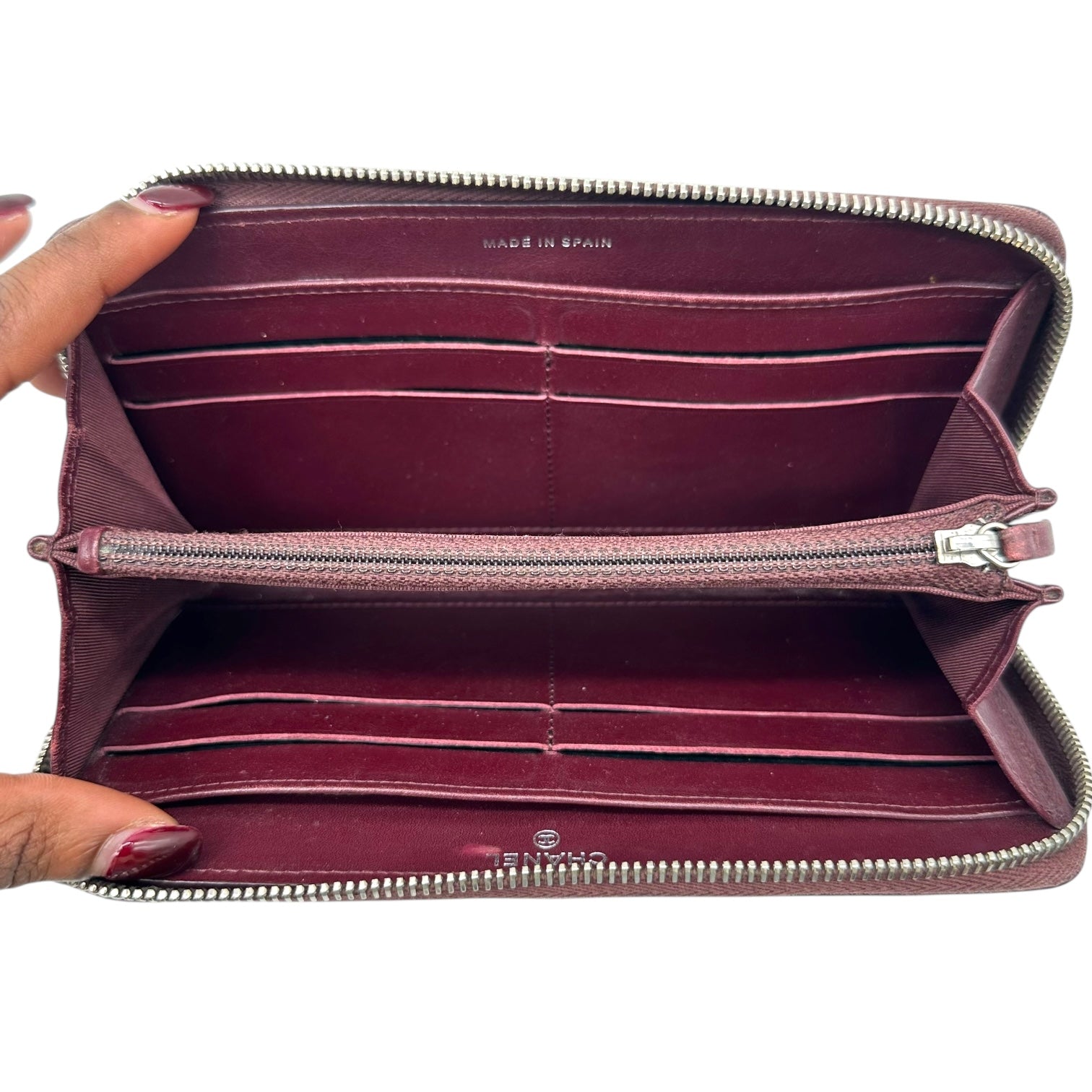 Chanel Burgundy Patent Matelasse Quilted Long Wallet - Outfit Repeater