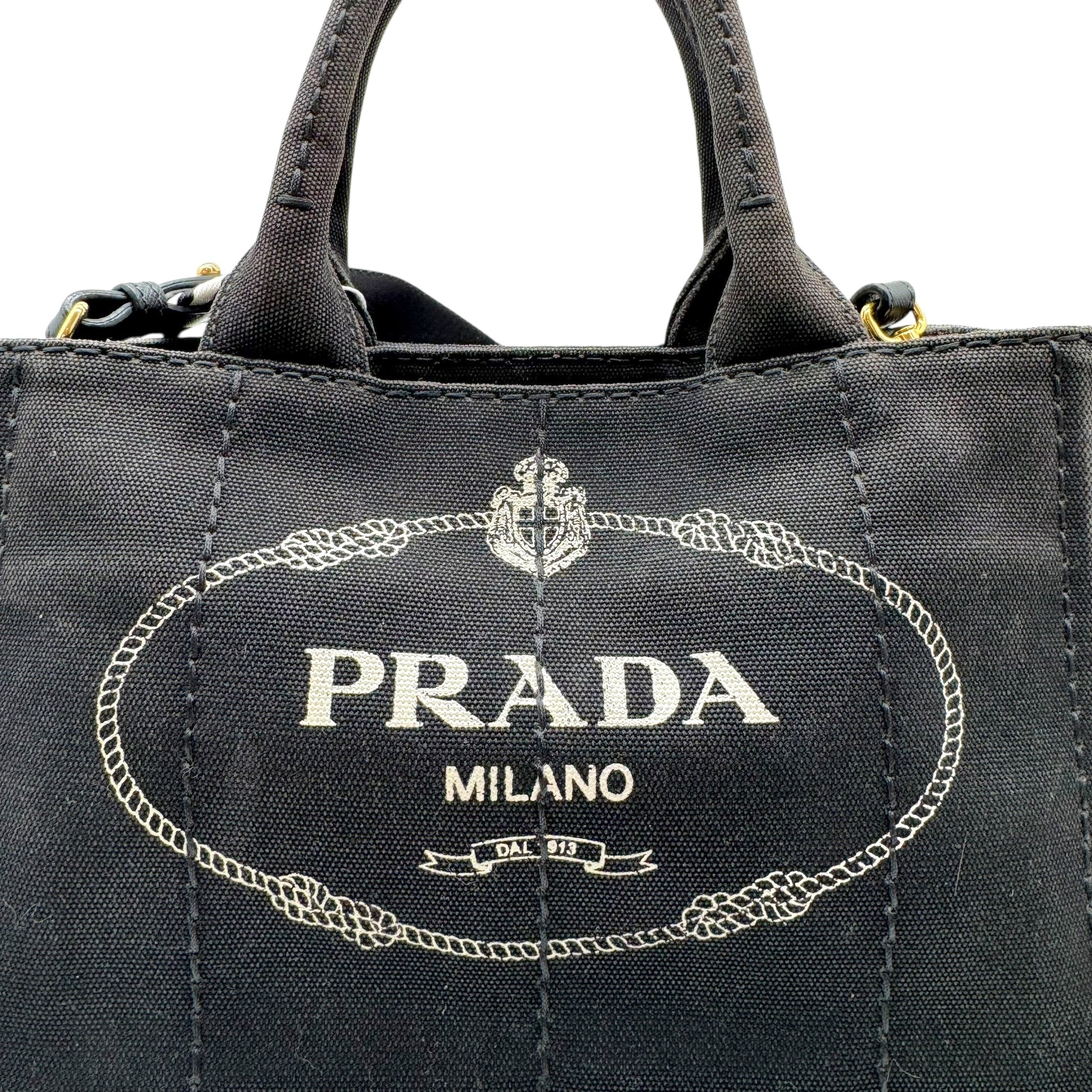 Prada Navy Blue Mini Canapa 2-Way Tote Bag - Outfit Repeater