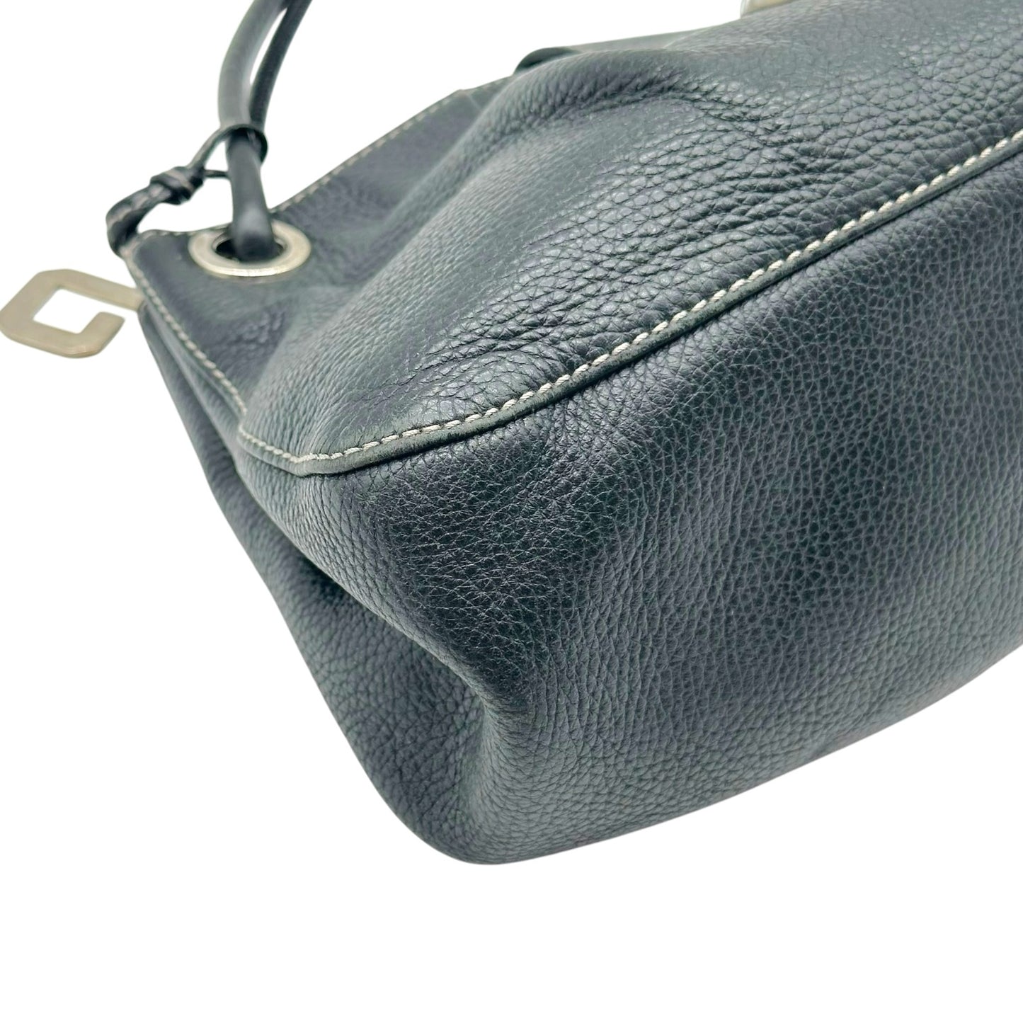 Dolce & Gabbana Black Leather Logo Charm Shoulder Bag