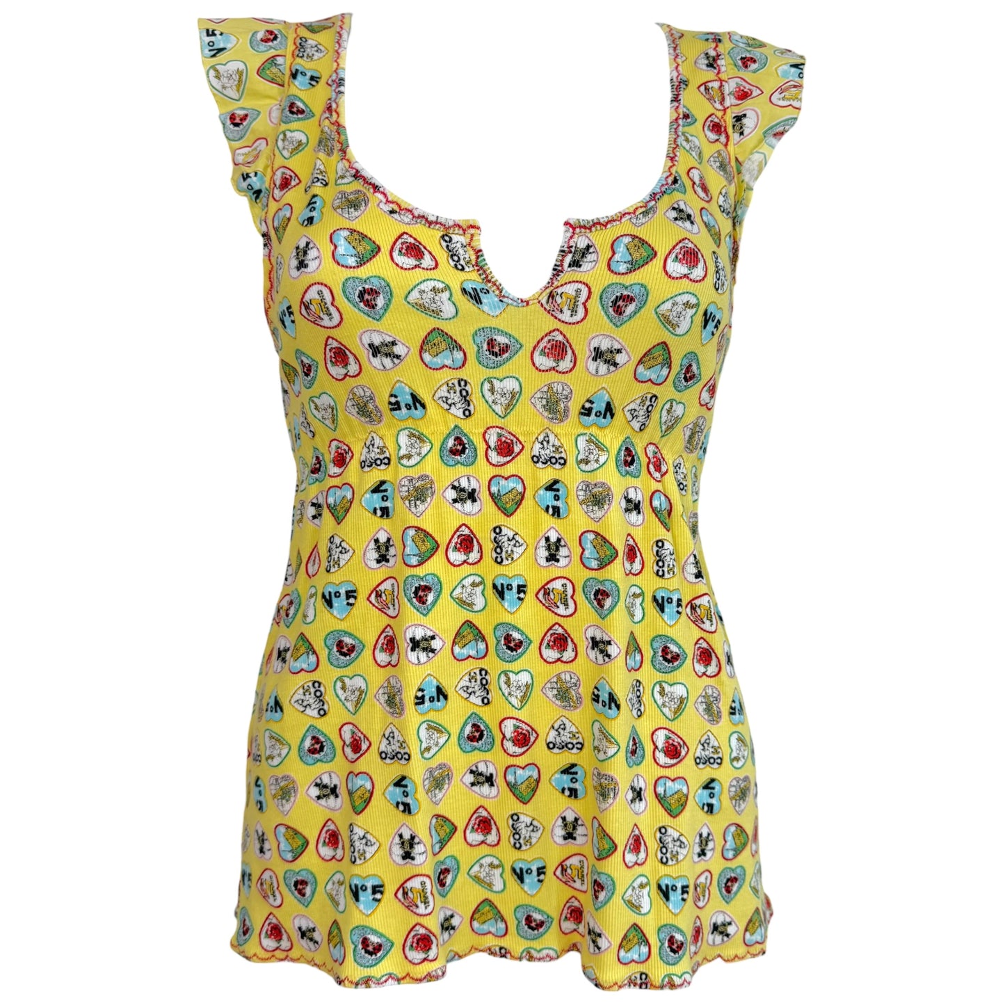 Chanel Spring 2006 Valentines Day Yellow Heart Print Babydoll Top