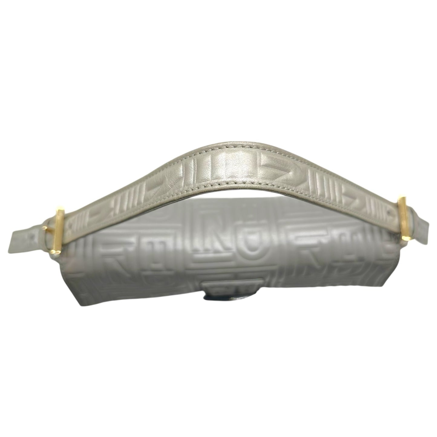 Fendi Silver Logo Embossed & Gold Hardware Baguette Bag