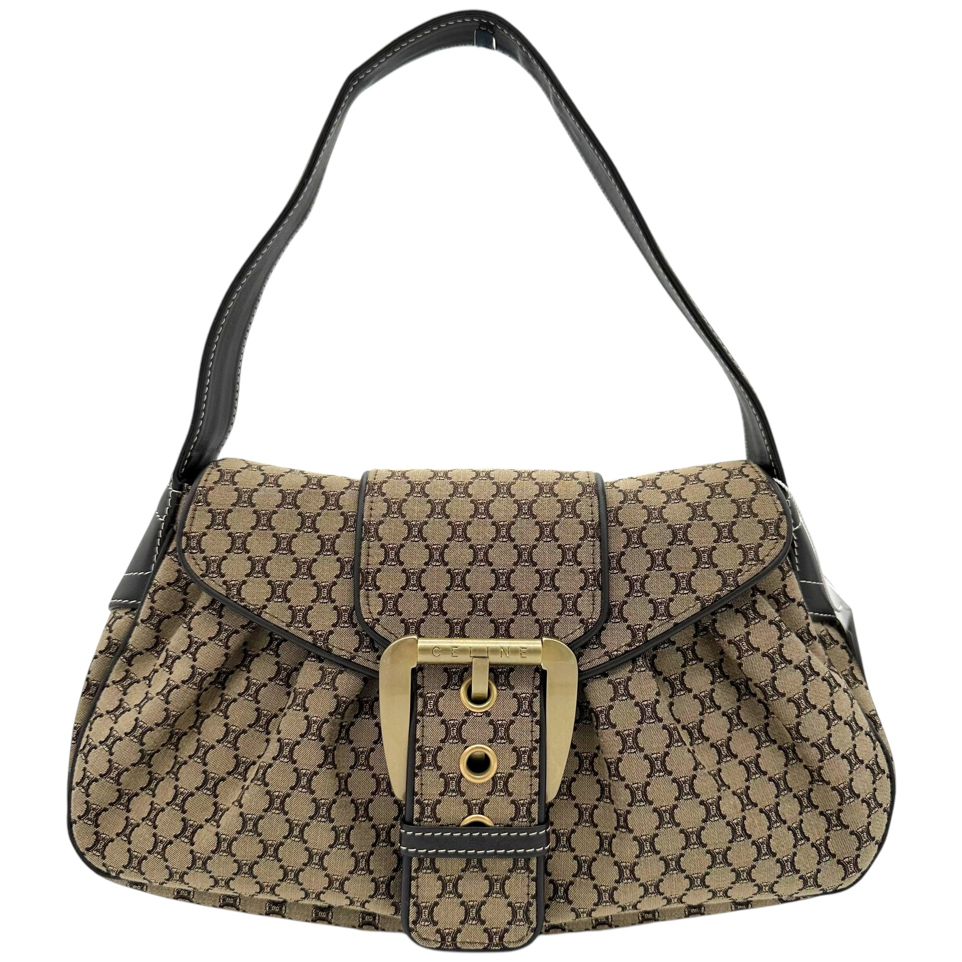 Celine Tan Triomphe Monogram Buckle Shoulder Bag - Outfit Repeater
