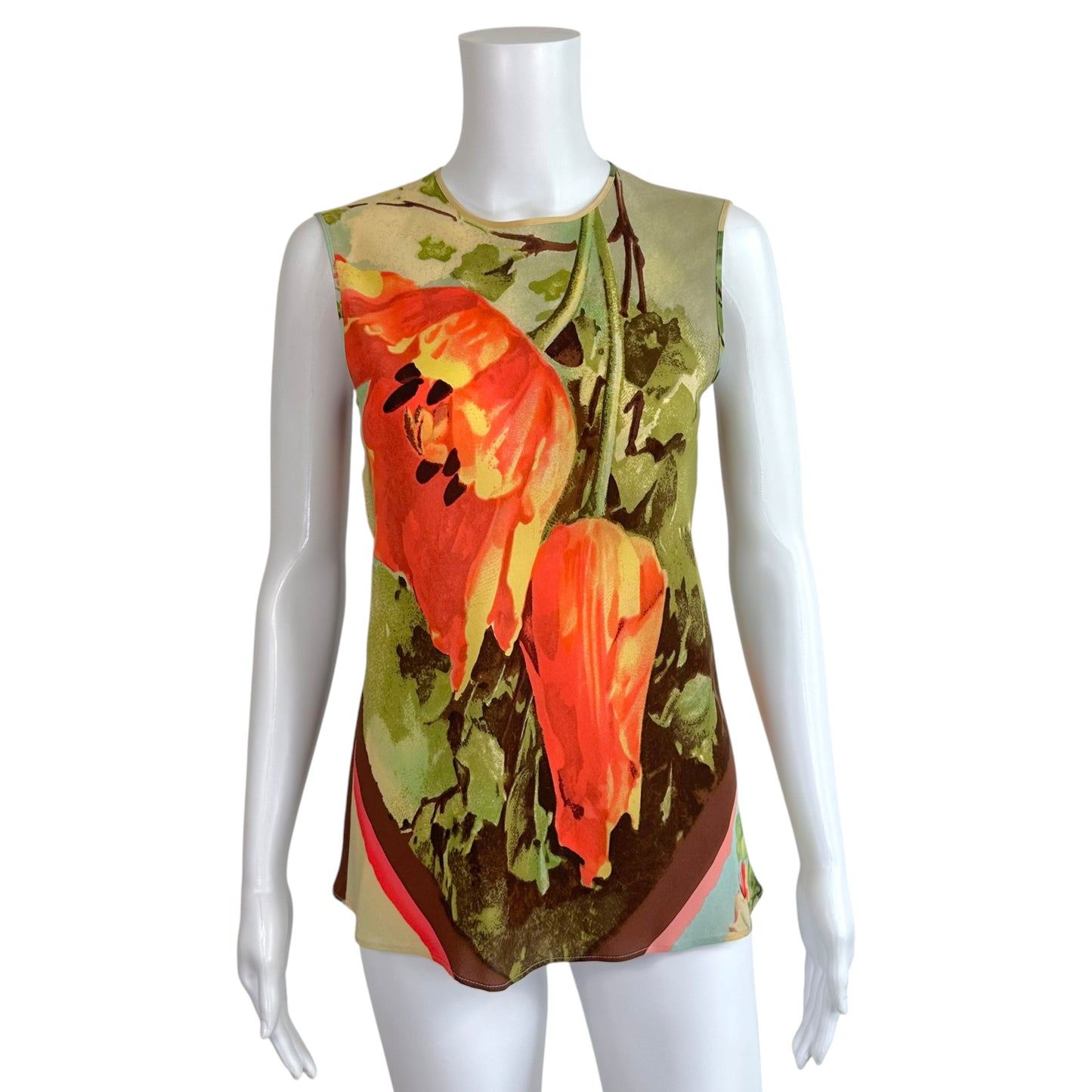 Jean Paul Gaultier S/S 2001 Multicolor Floral Sleeveless Silk Blouse