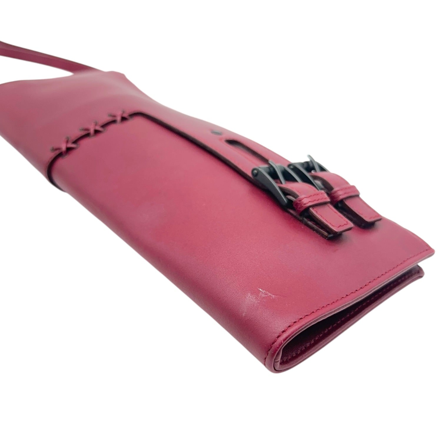 Gucci Burgundy Leather Clutch Bag With Whipstitch Detail