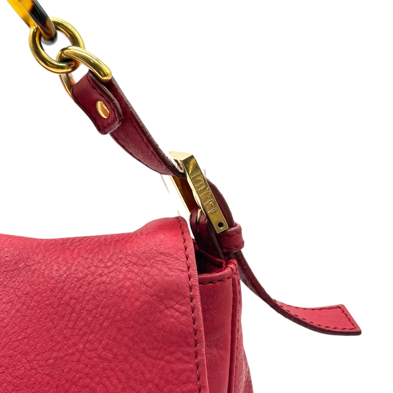 Fendi Red Nubuck & Burl Wood Big Mama Baguette Bag - Outfit Repeater