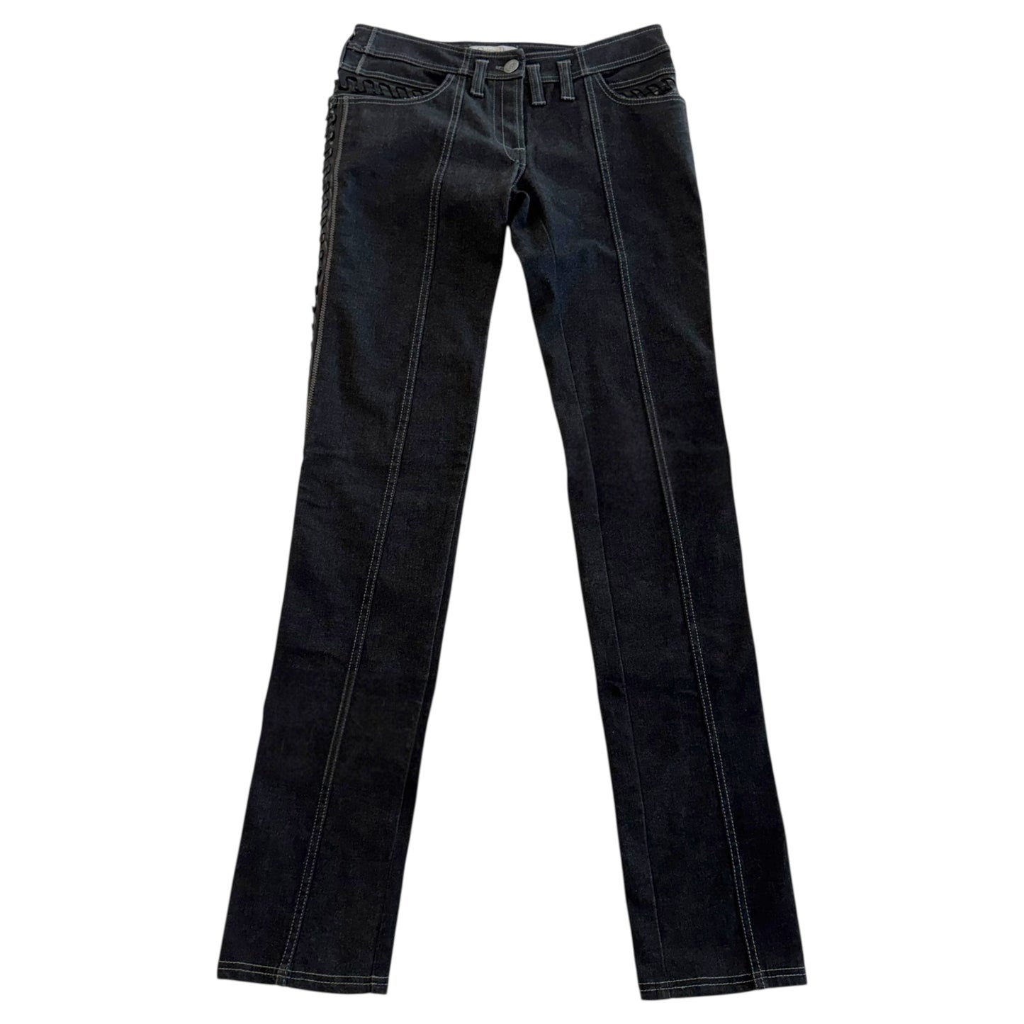 Christian Dior F/W 2006 Leather Stitch Trim Low Rise Dark Wash Jeans