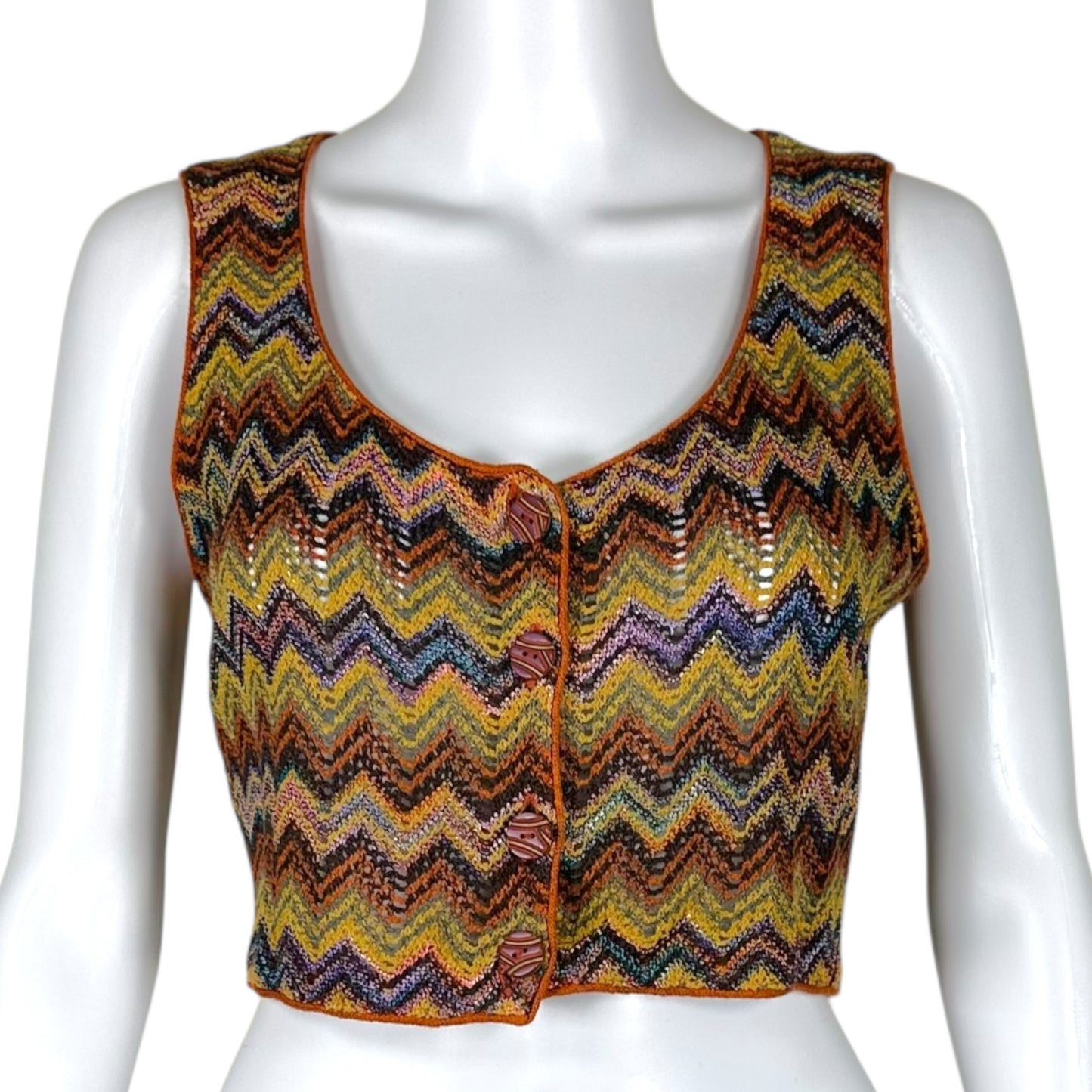 Missoni Burnt Orange Multicolor Knit Cropped Vest Top