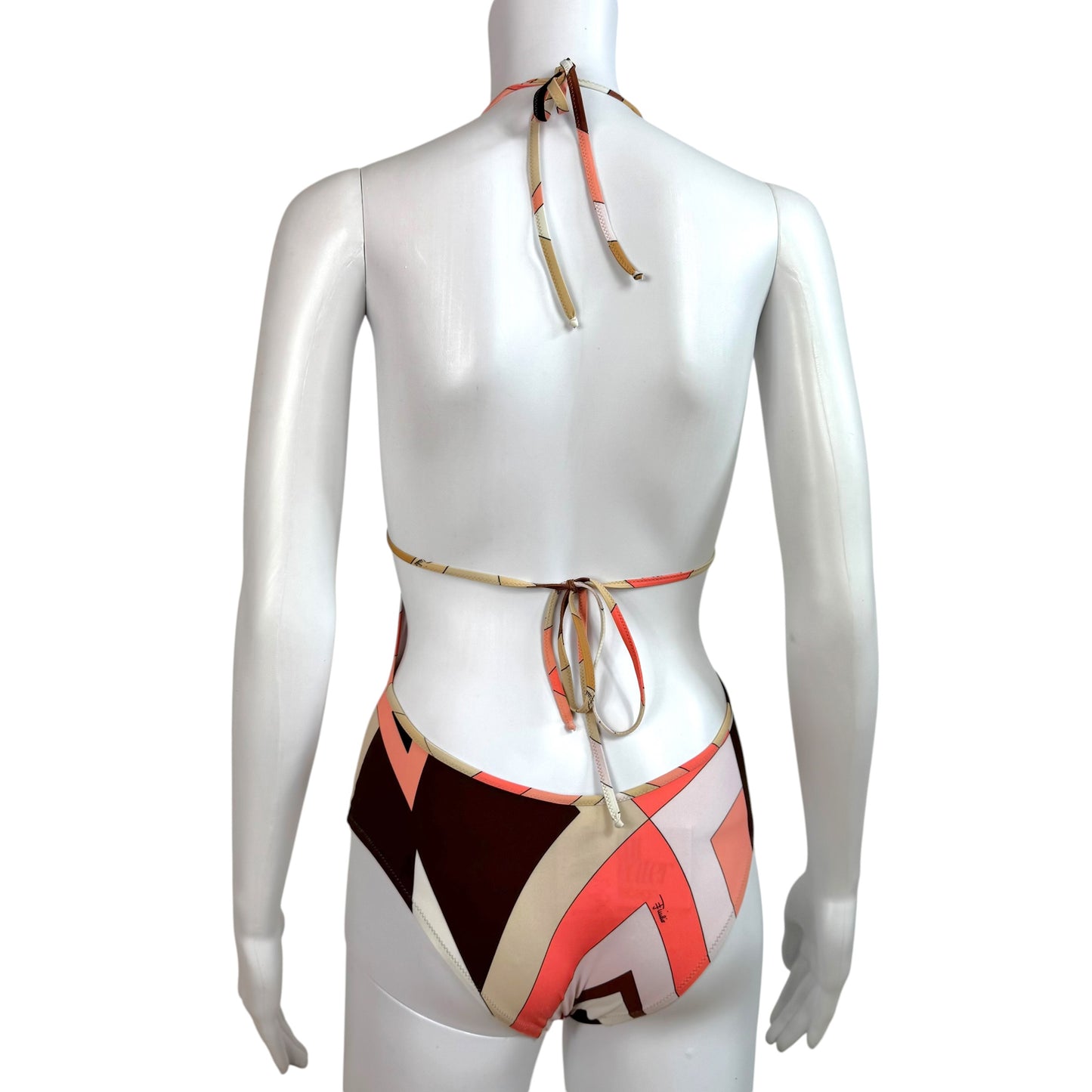 Emilio Pucci Coral & Beige Printed Backless One-Piece Swimsuit