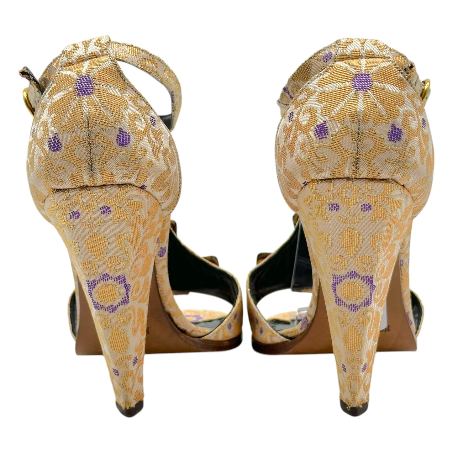 Yves Saint Laurent by Tom Ford Metallic Gold Damask & Purple Cross Heels