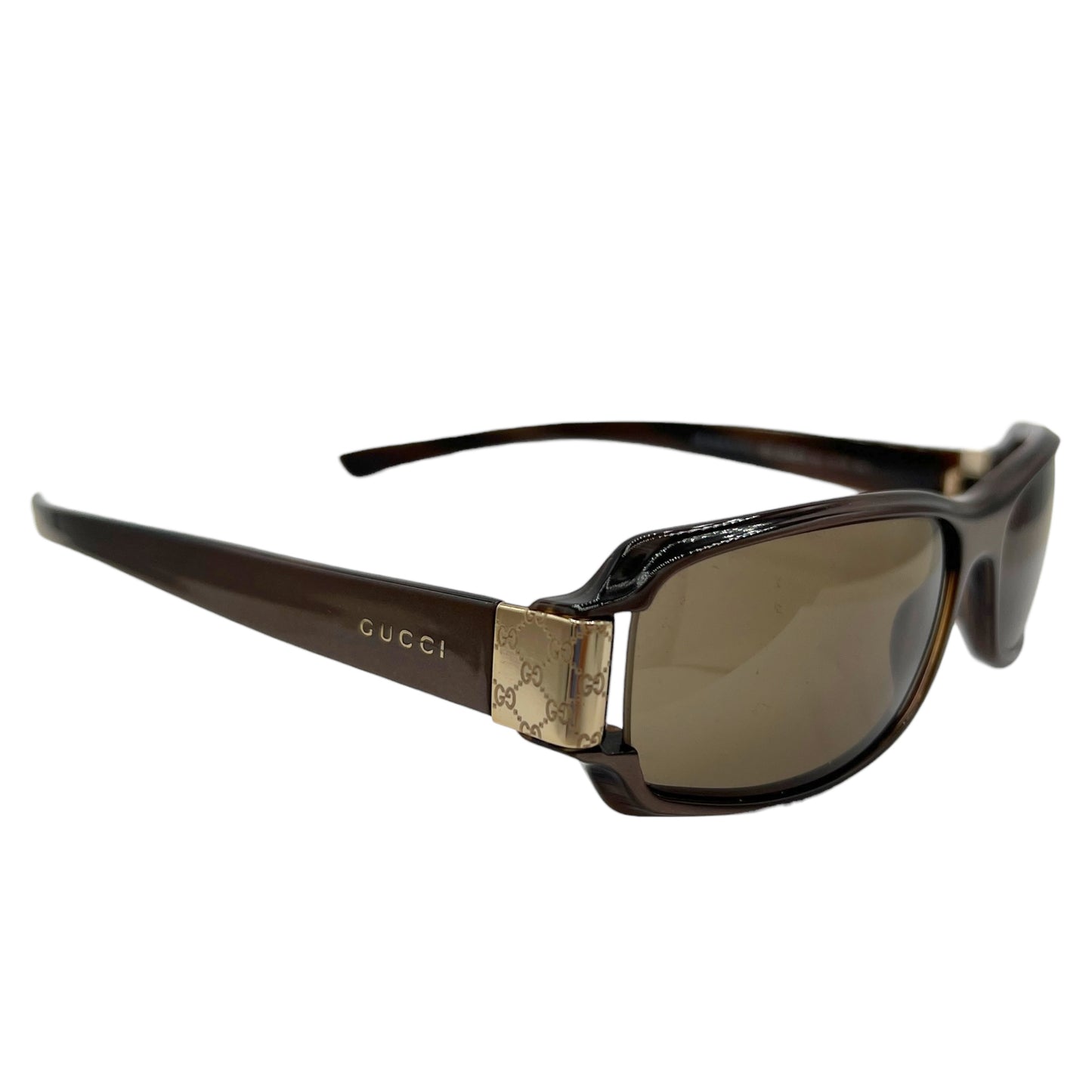 Gucci Brown & Gold Monogram Arm Rectangle Sunglasses GG2548 w/ Case