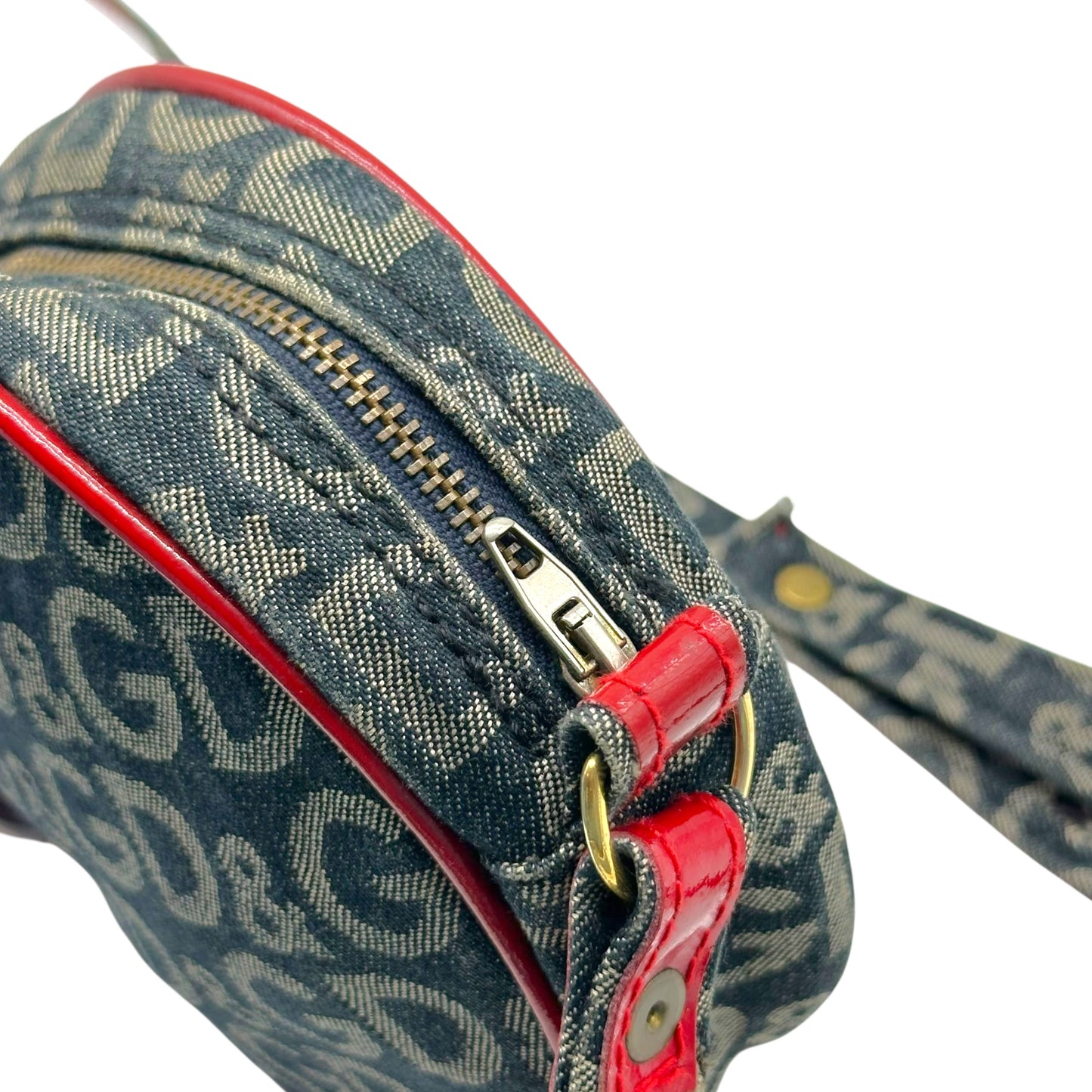 D&G Denim Logo Red Leather Mini Circle Crossbody Bag