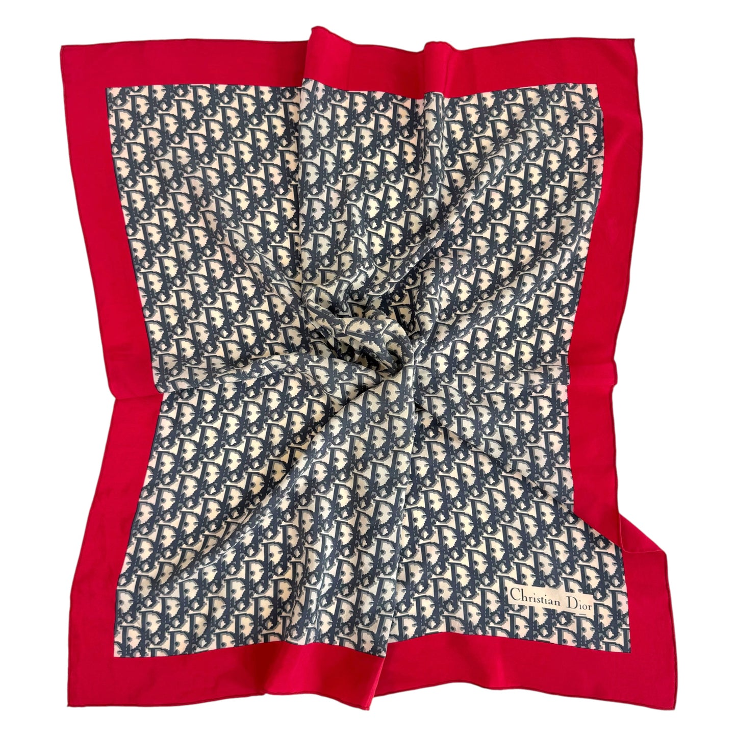 Christian Dior Gray & Red Monogram Trotter Silk Square Scarf