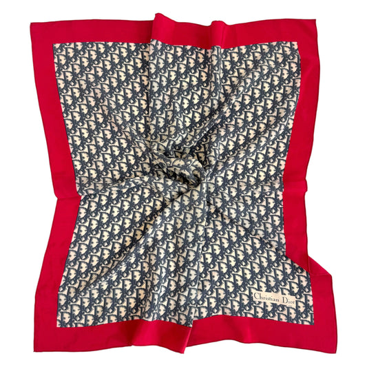 Christian Dior Silk Square Scarf Gray Red Monogram