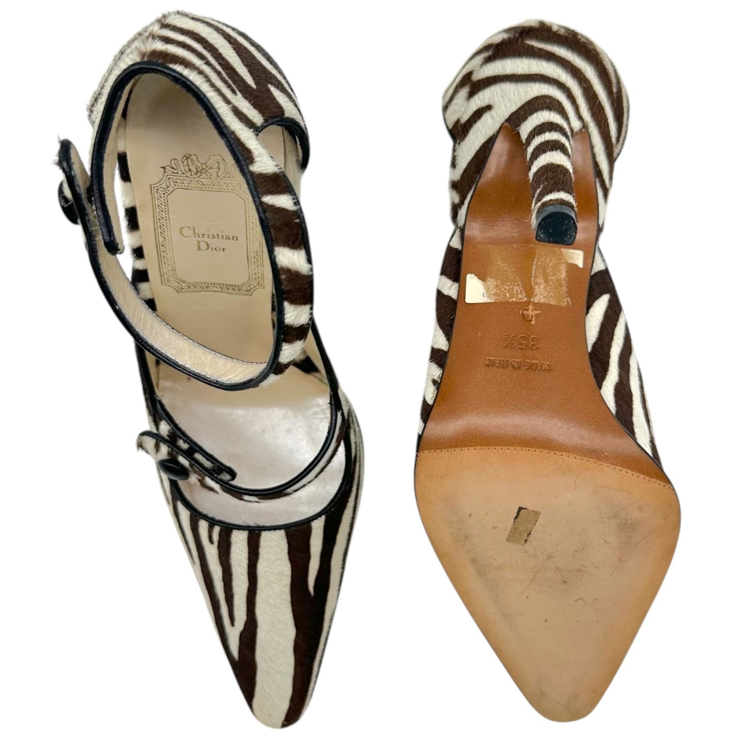 Christian Dior Zebra Print Ponyhair Pointed Toe Heels