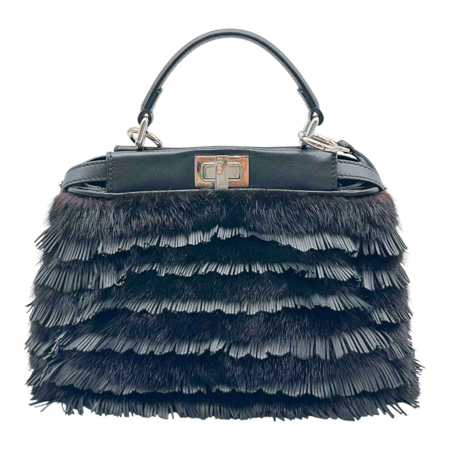 Fendi Mini Peekaboo Bag Black Rabbit Fur Leather Fringe