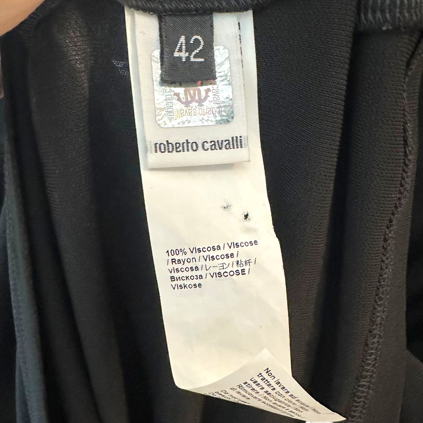 Roberto Cavalli Black V-Neck Blouse w/ Silver & Turquoise Applique