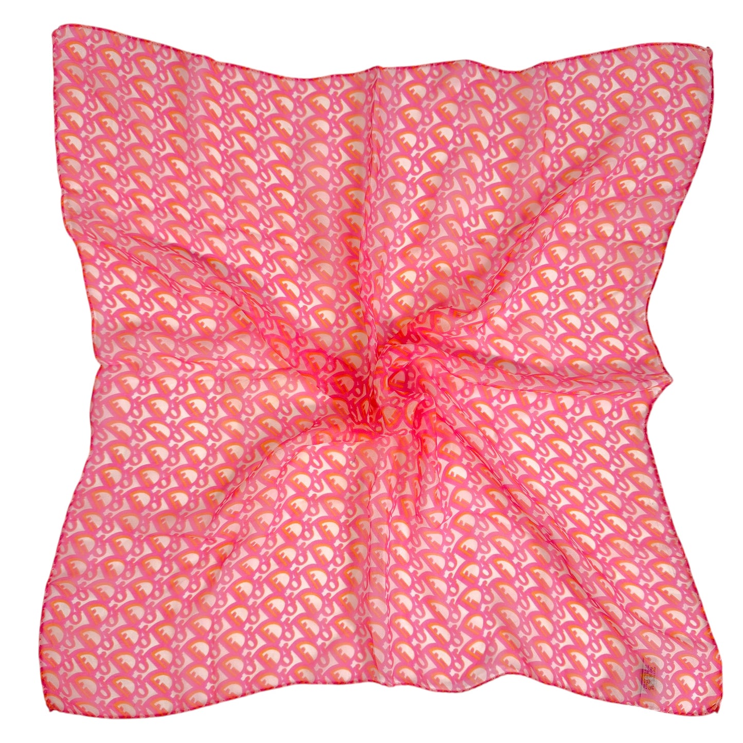 Christian Dior Hot Pink & Orange Trotter Monogram Sheer Silk Square Scarf