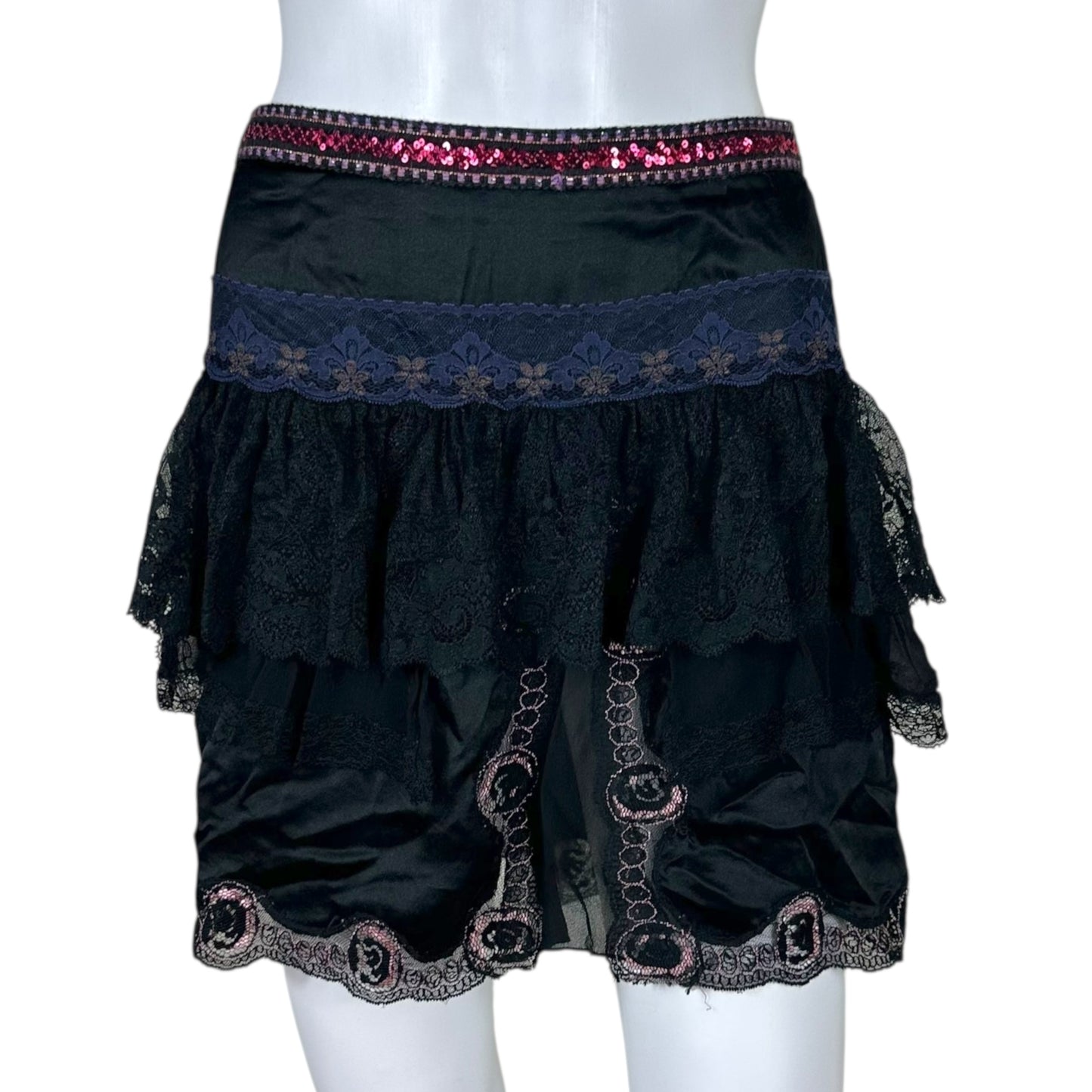 D&G Dolce & Gabbana Sequin & Lace Trim Silk Mini Skirt - Outfit Repeater