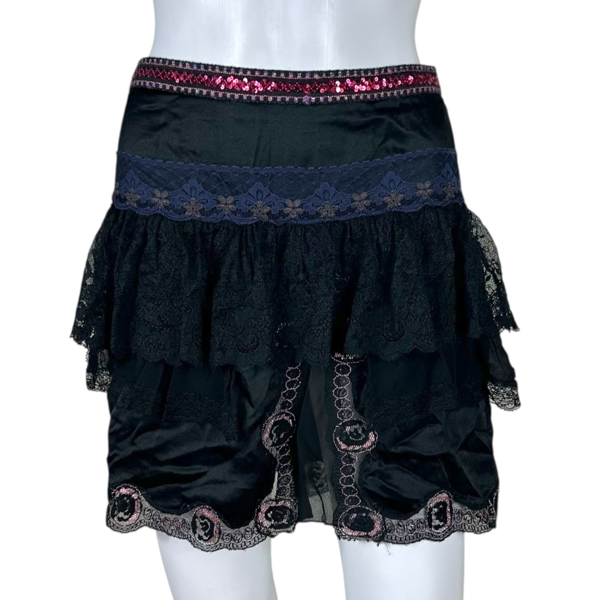 D&G Dolce & Gabbana Sequin & Lace Trim Silk Mini Skirt - Outfit Repeater