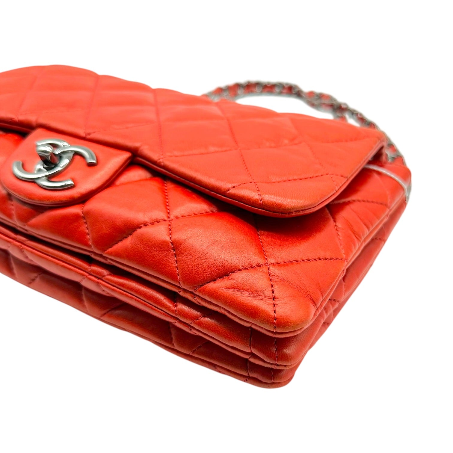 Chanel Red Matelasse Quilted Medium Accordion Flap Bag