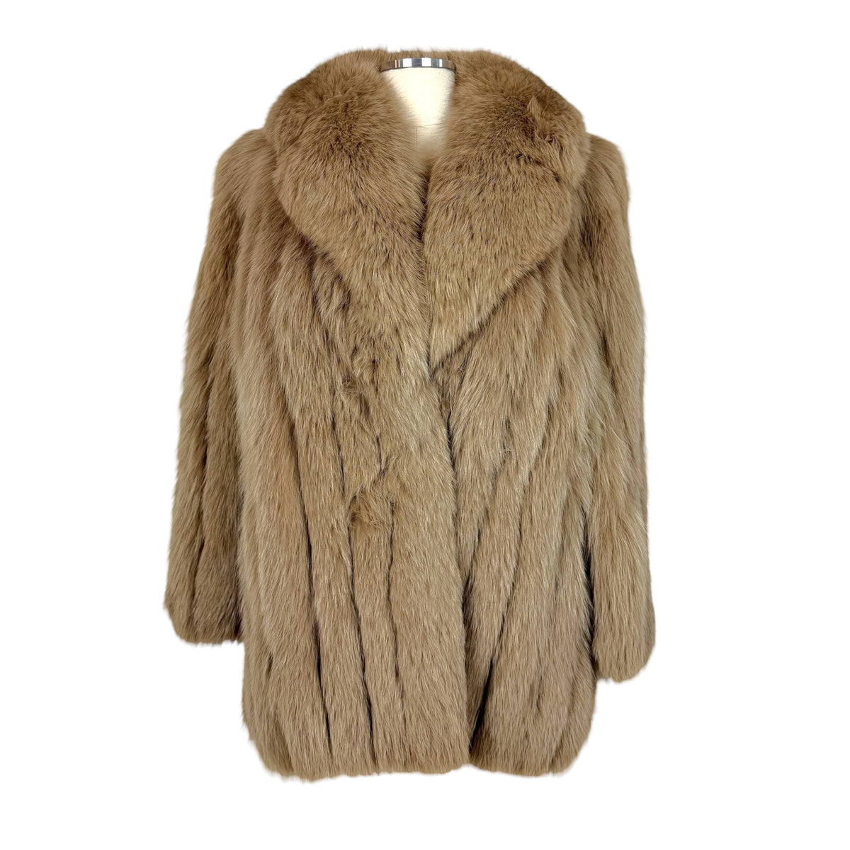 Vintage Fox Fur Coat Light Taupe Brown 1990s XS