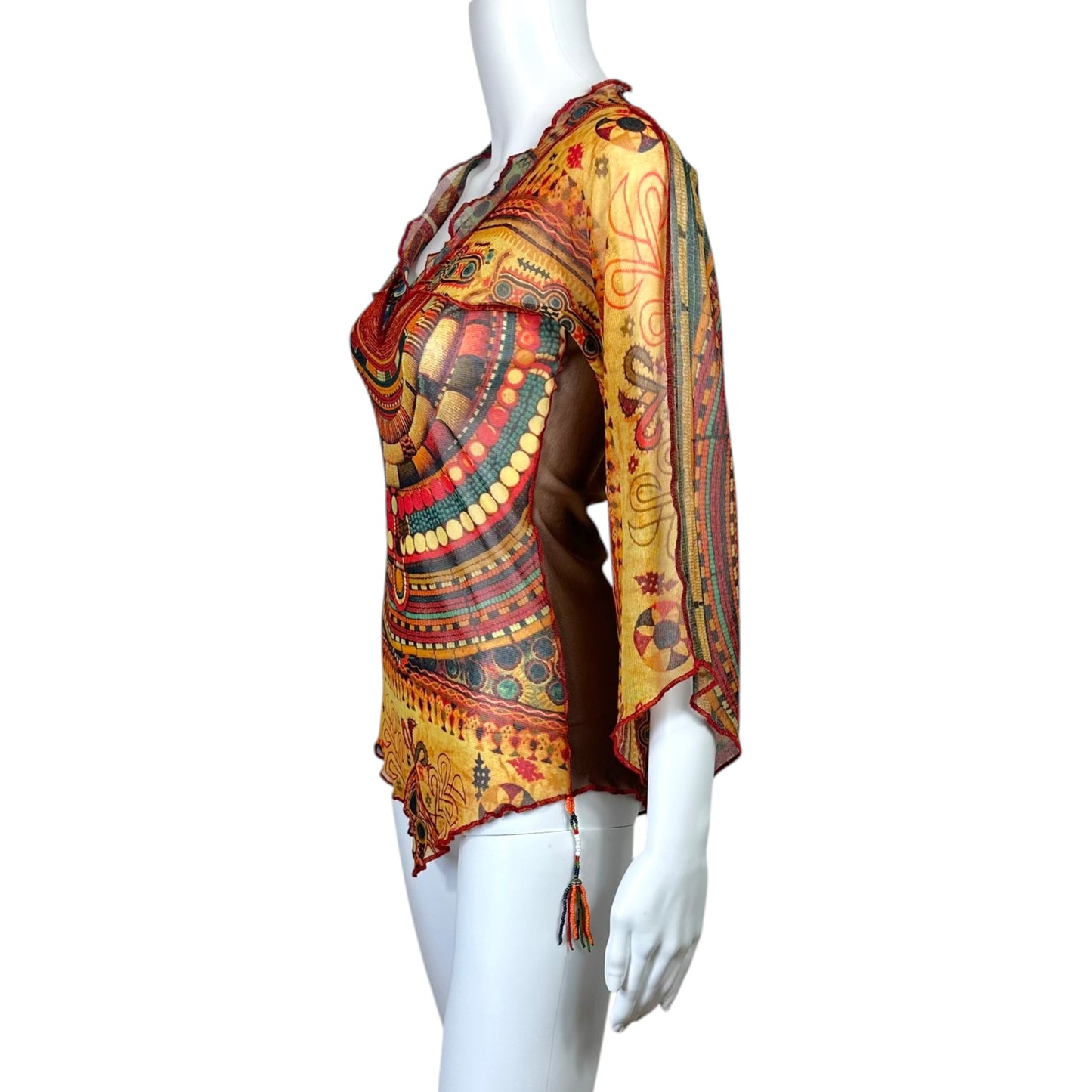 Jean Paul Gaultier Tribal Print Mesh Beaded Blouse