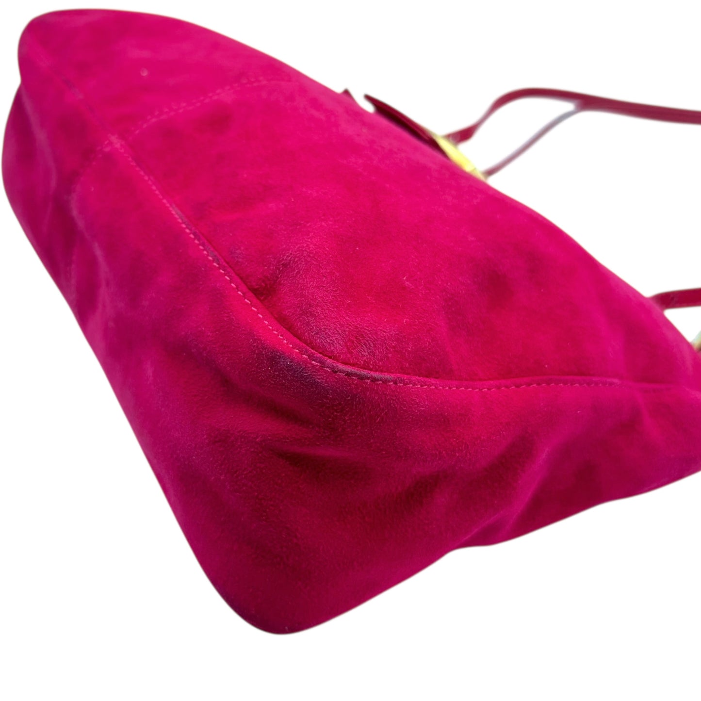 Fendi Hot Pink Suede Small Baguette Tote Bag
