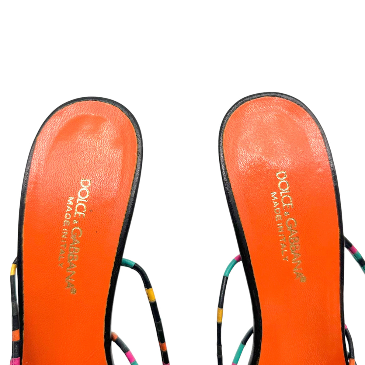 Dolce & Gabbana Black Multicolor Striped Wrap Sandal Heels