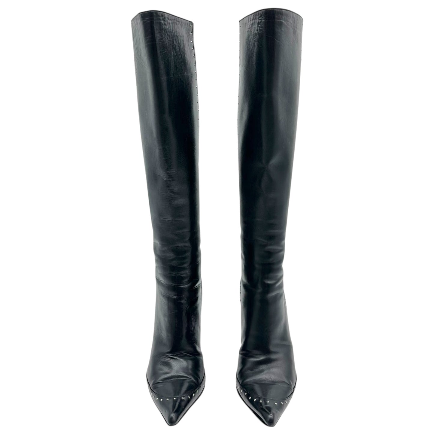 Christian Dior Black Leather Studded Pointed Toe Heeled Boots