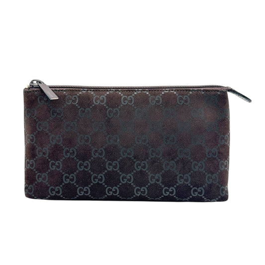 Gucci Brown Suede Embossed Monogram Cosmetic Pouch