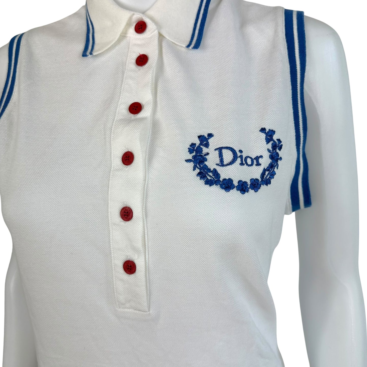 Christian Dior F/W 2004 Blue & White Embroidered Logo Polo Belted Mini Dress