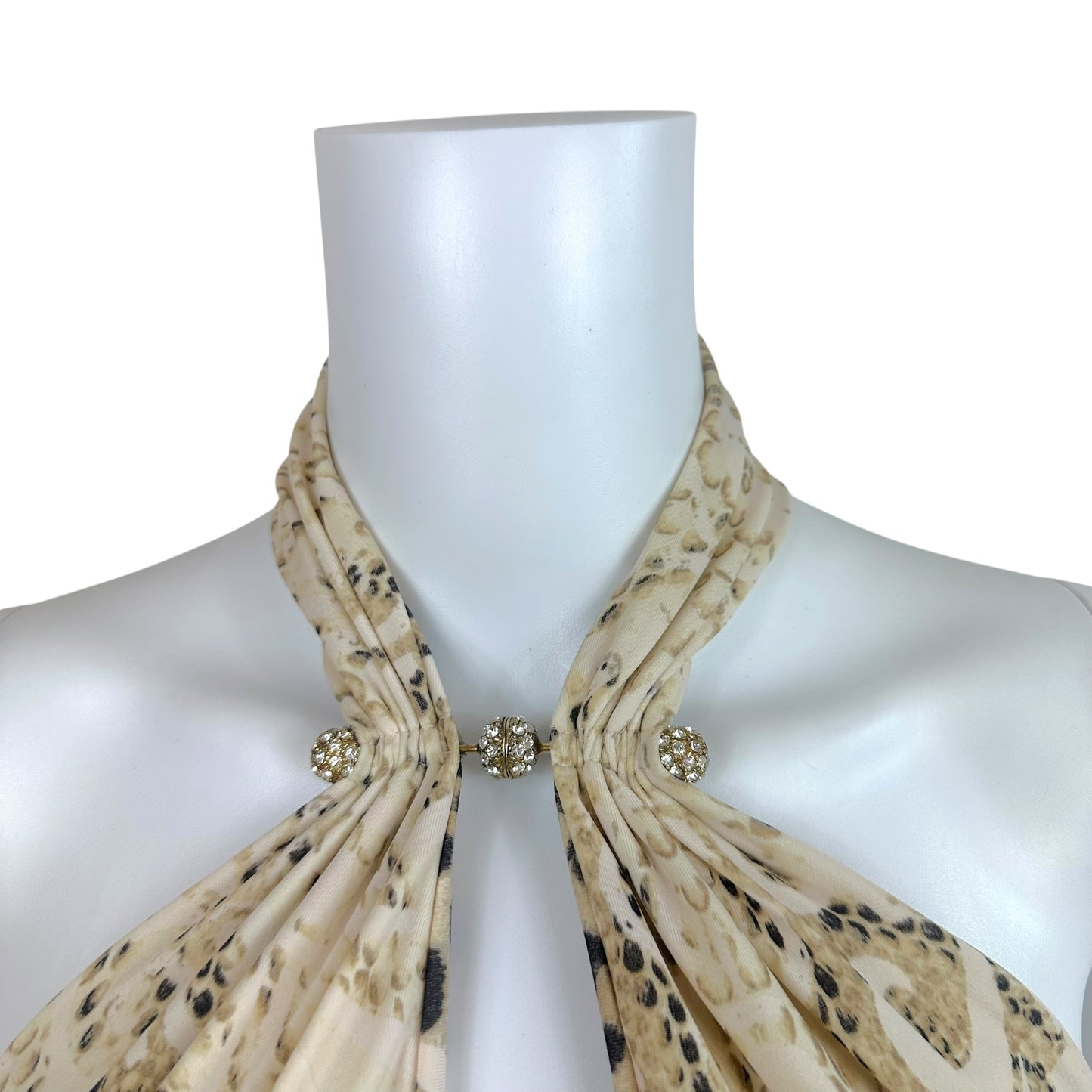 Roberto Cavalli 2006 Ivory & Tan Leopard Print Convertible Halter Mini Dress