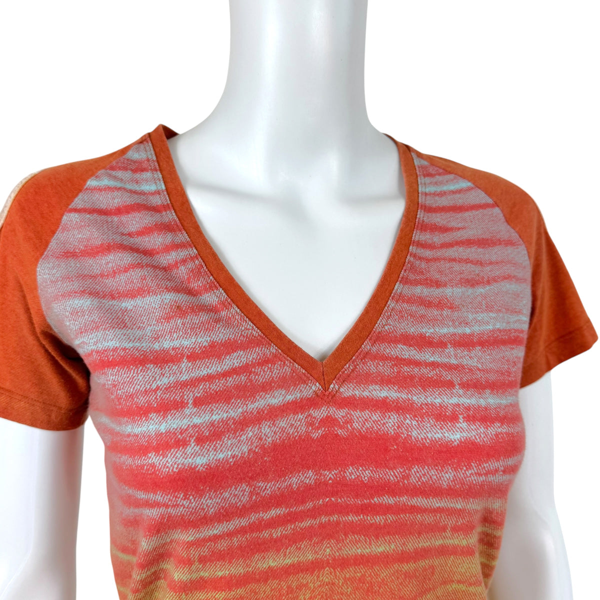 Roberto Cavalli Red Multicolor Denim V-Neck T-Shirt