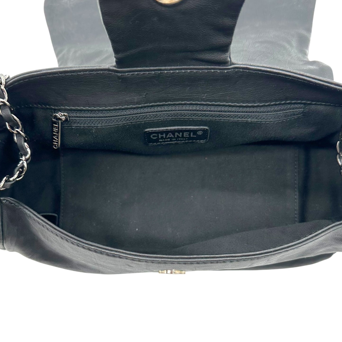 Chanel Black Calfskin Surpique Accordion Shoulder Bag