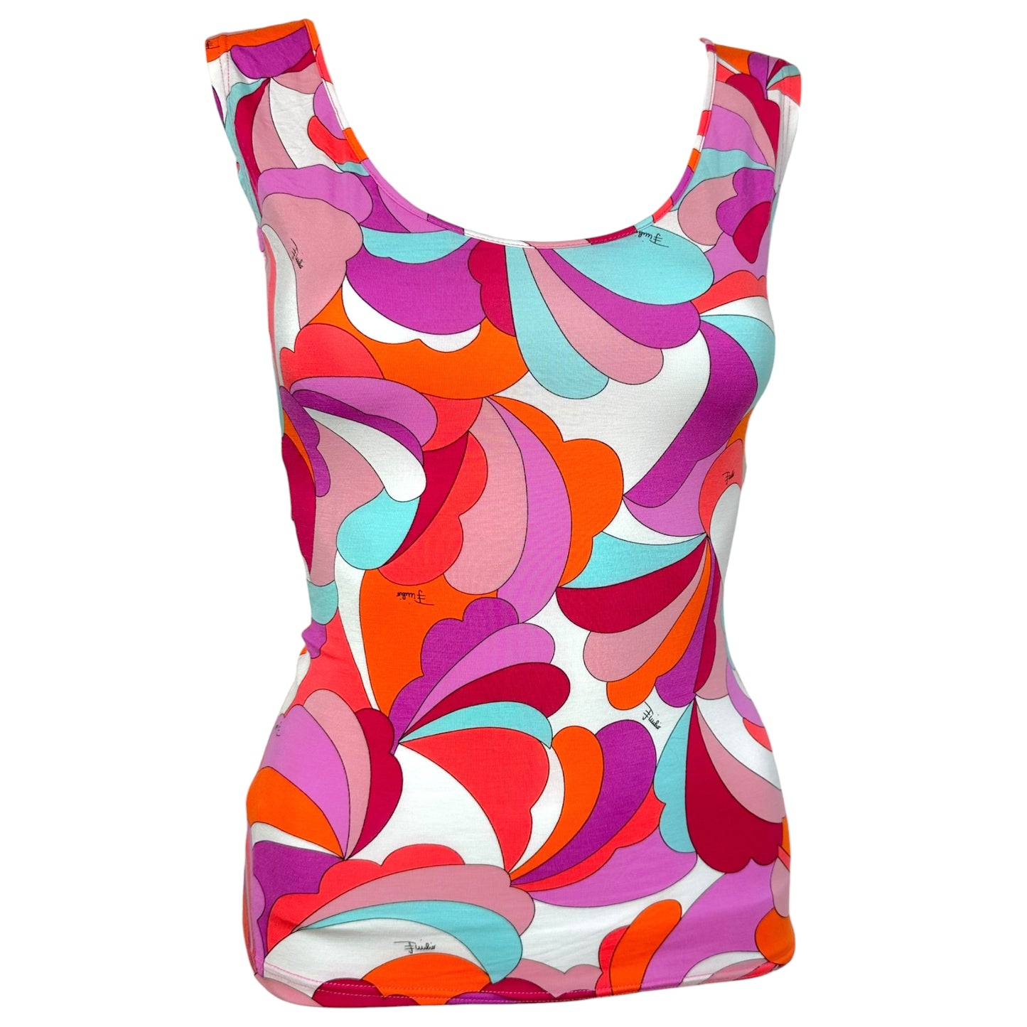 Emilio Pucci Blue Purple & Orange Printed Tank Top