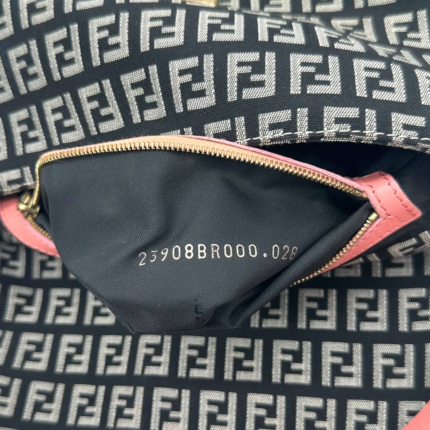 Fendi Black Zucchino & Pink Leather Baguette Bag
