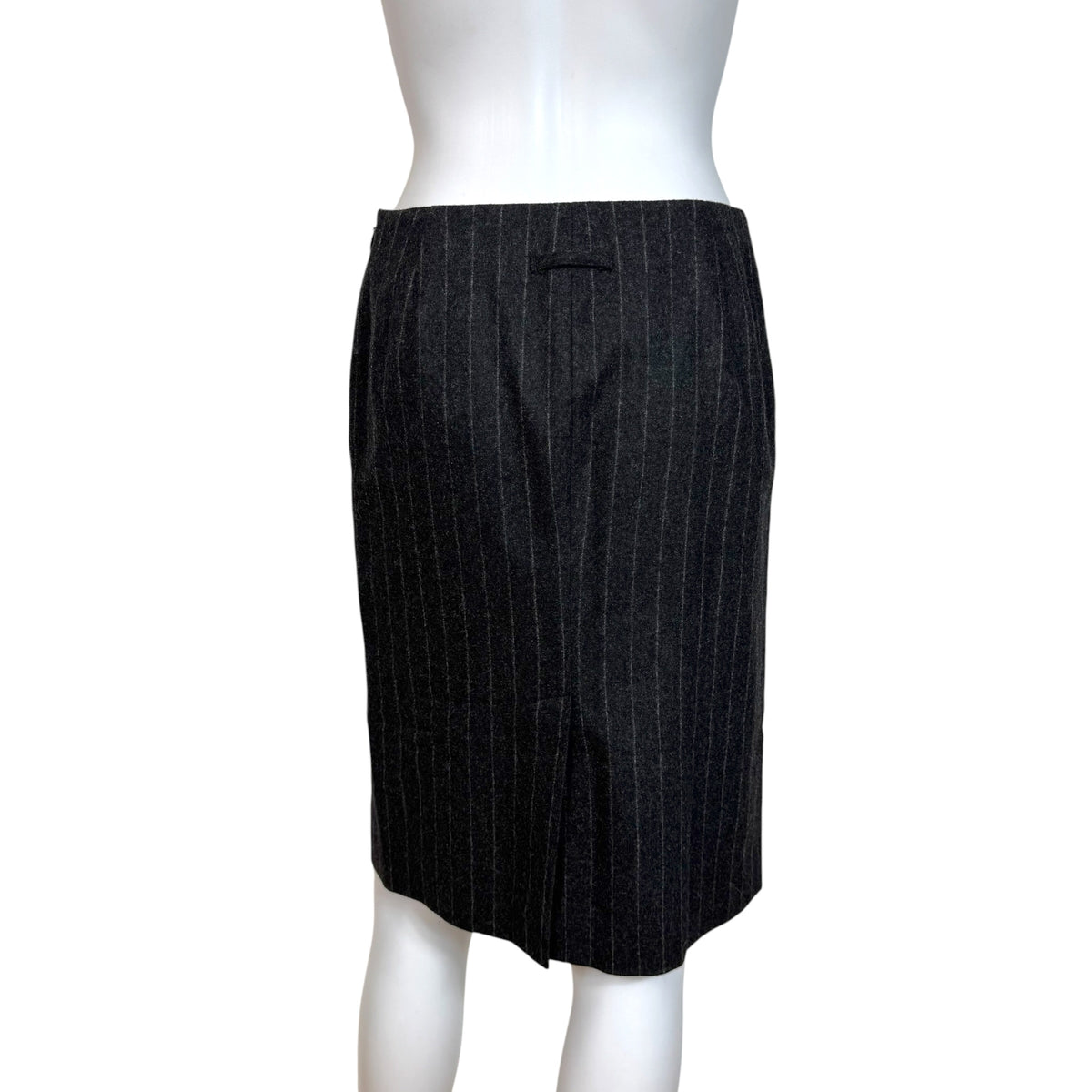 Jean Paul Gaultier Gray Wool Pinstriped Pocket Charm Wool Midi Skirt