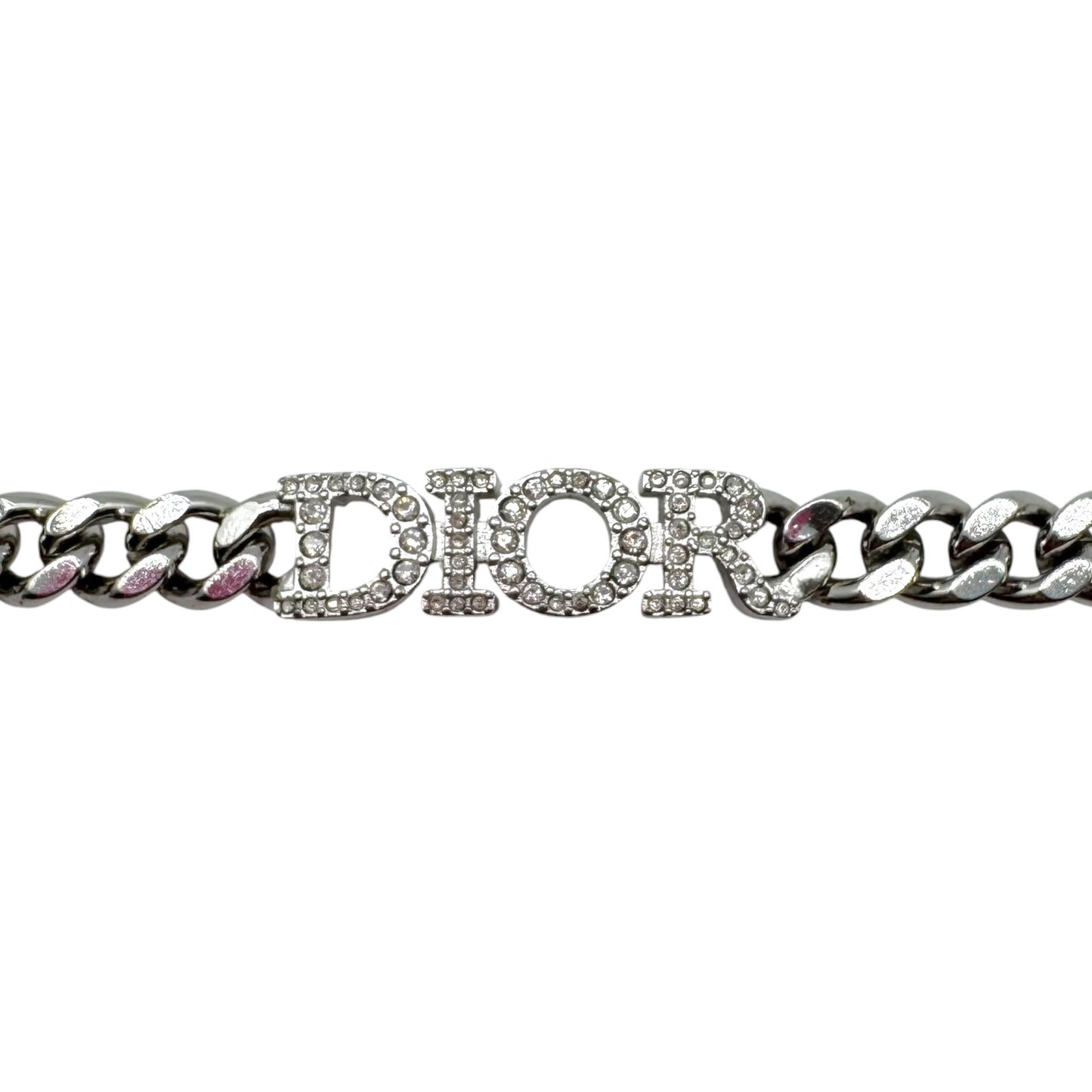Christian Dior Silver Crystal Curb Chain Choker Necklace