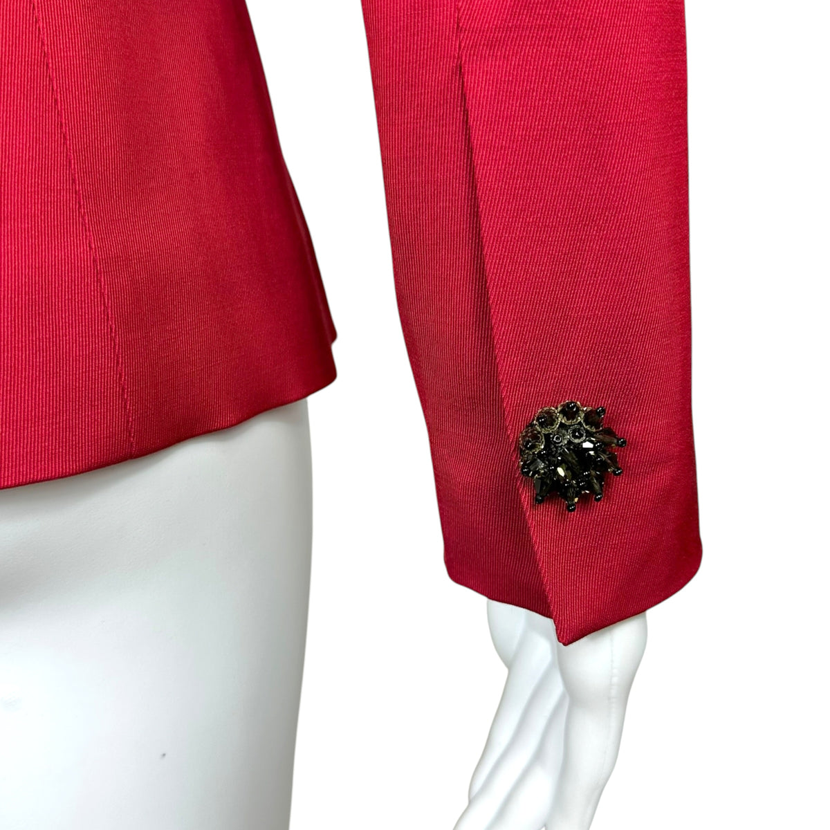 Blumarine Red Mini Jacket Fur Trim Crystal Buttons