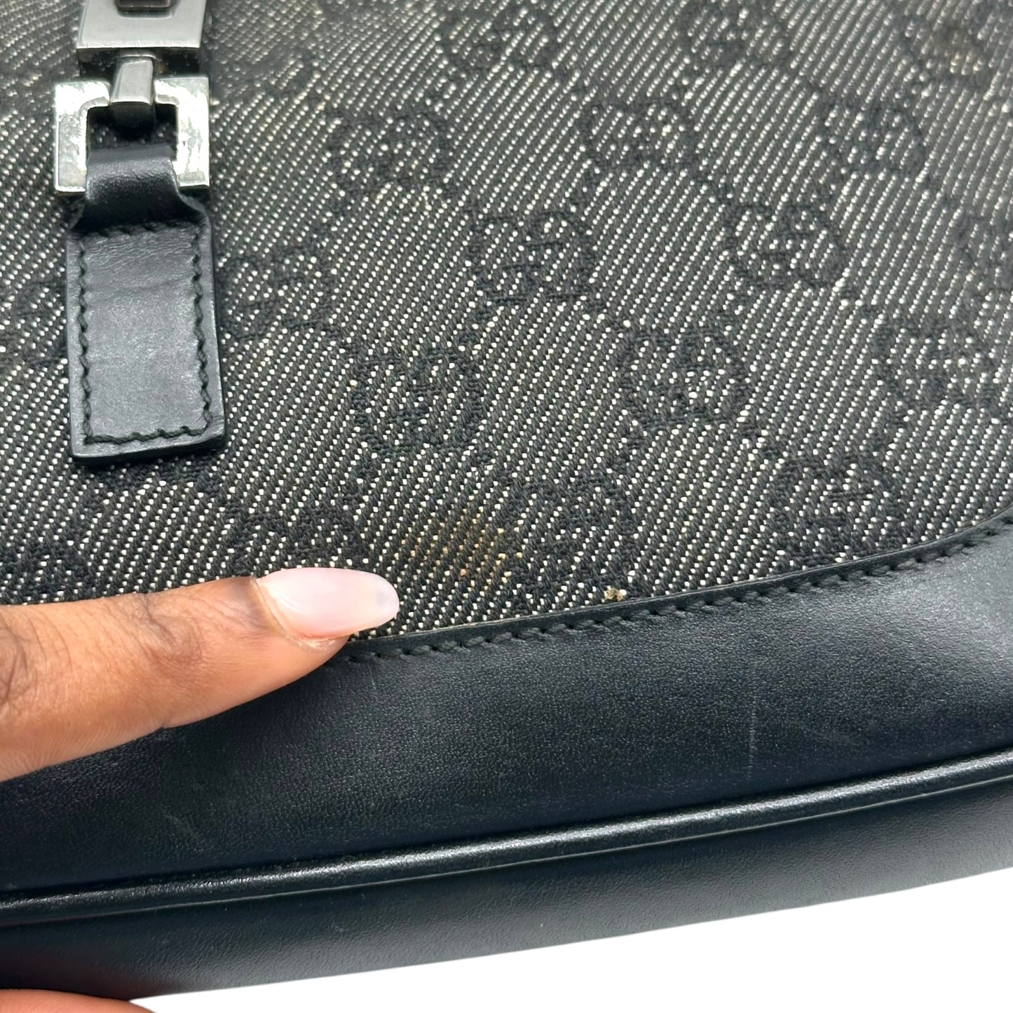 Gucci Gray Denim Monogram Shoulder Jackie Bag