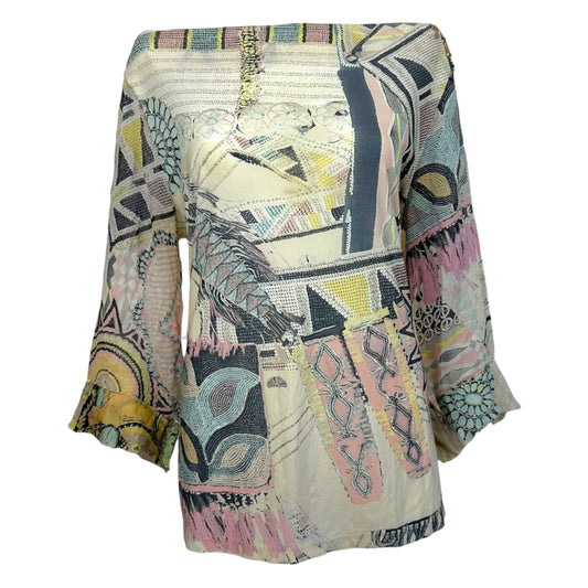 Roberto Cavalli S/S 2003 Metallic & Pastel Printed Silk Blouse