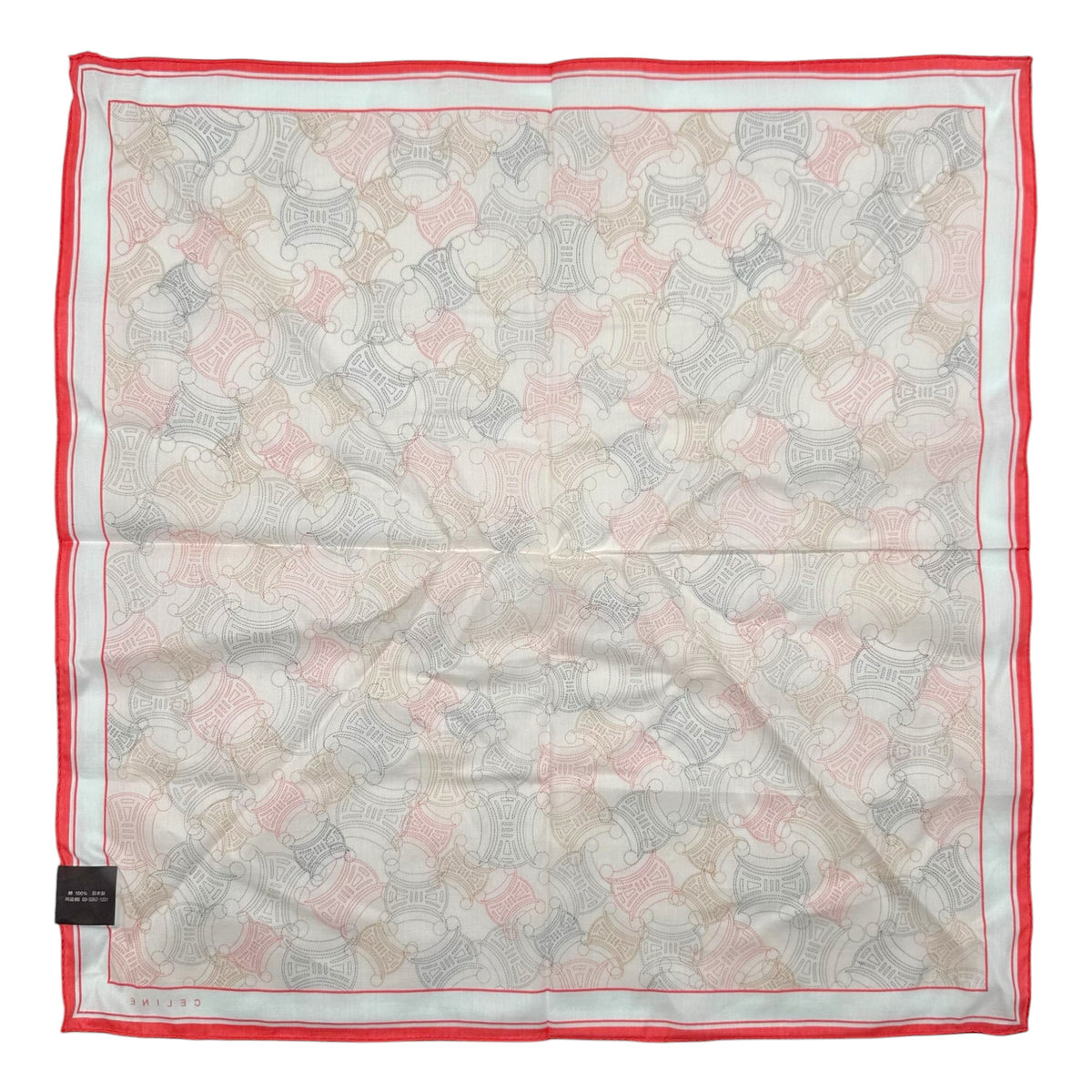 Celine Cotton Bandana Scarf Coral Pink Blue Monogram