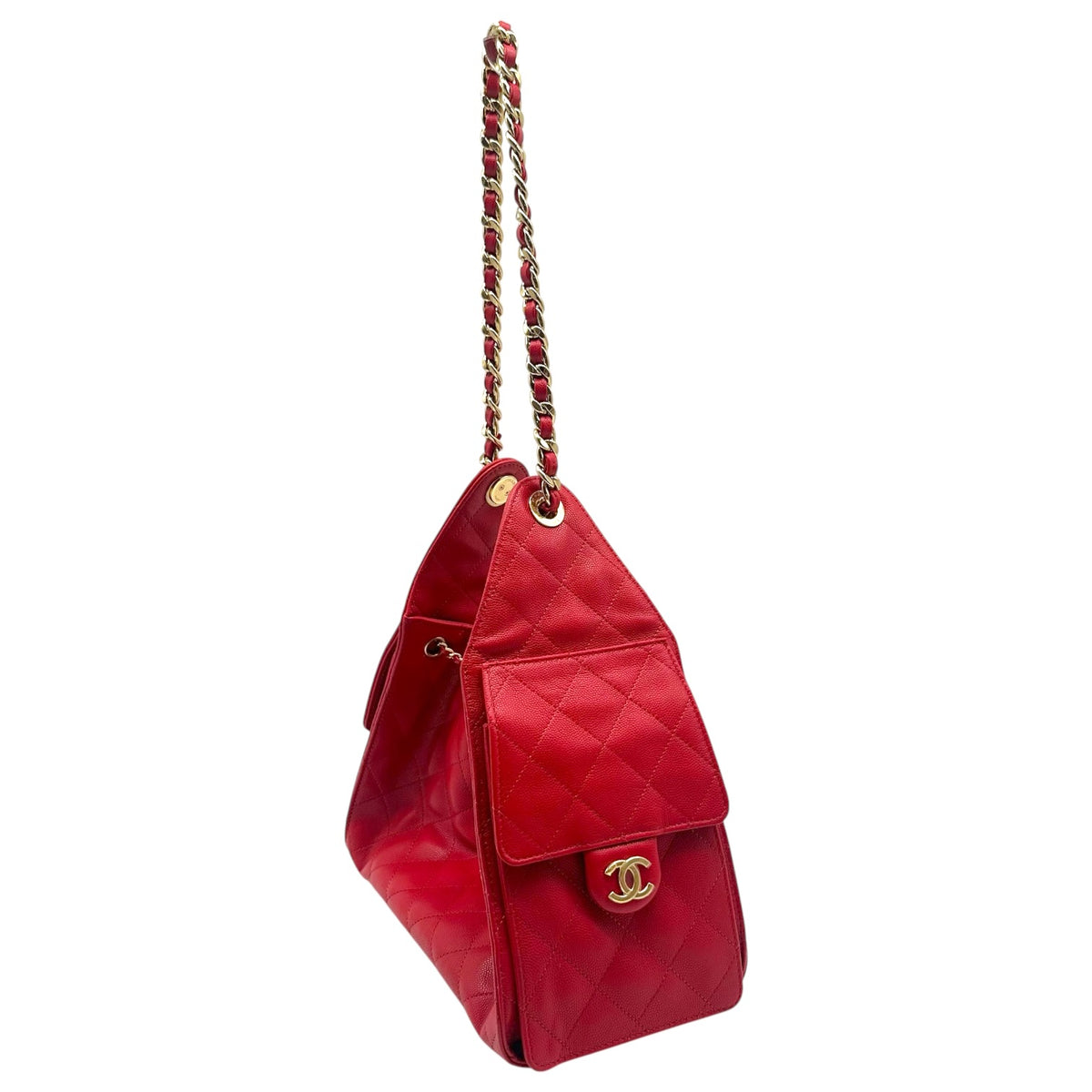 Chanel Red Caviar Leather Hobo Shoulder Bag