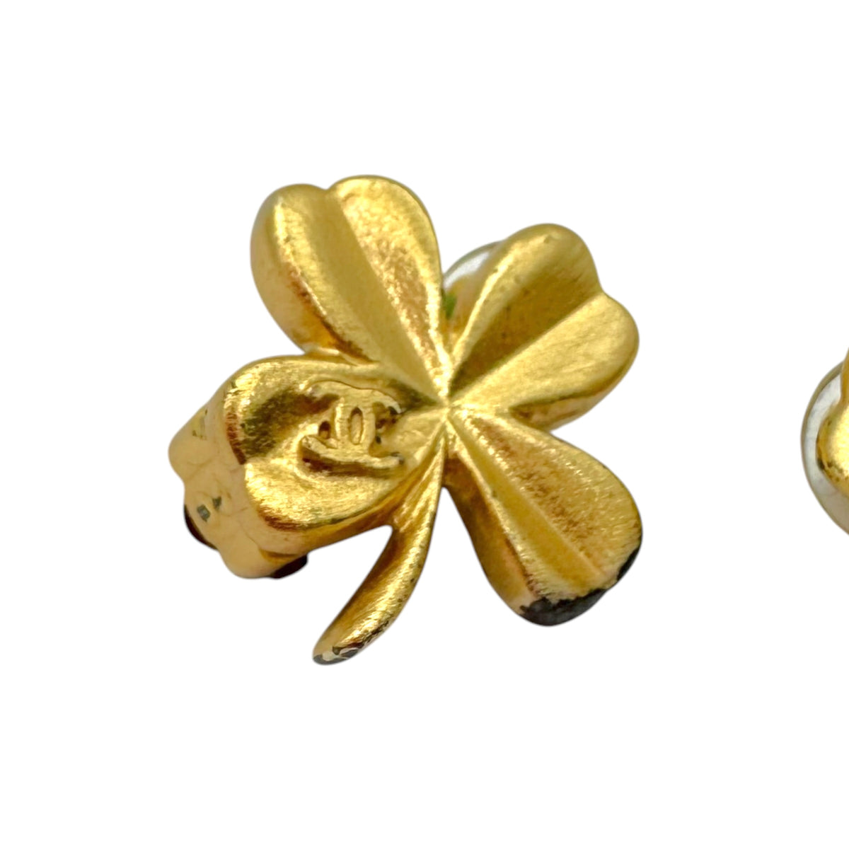 Chanel Gold Four Leaf Clover CC Logo Clip-On Earrings