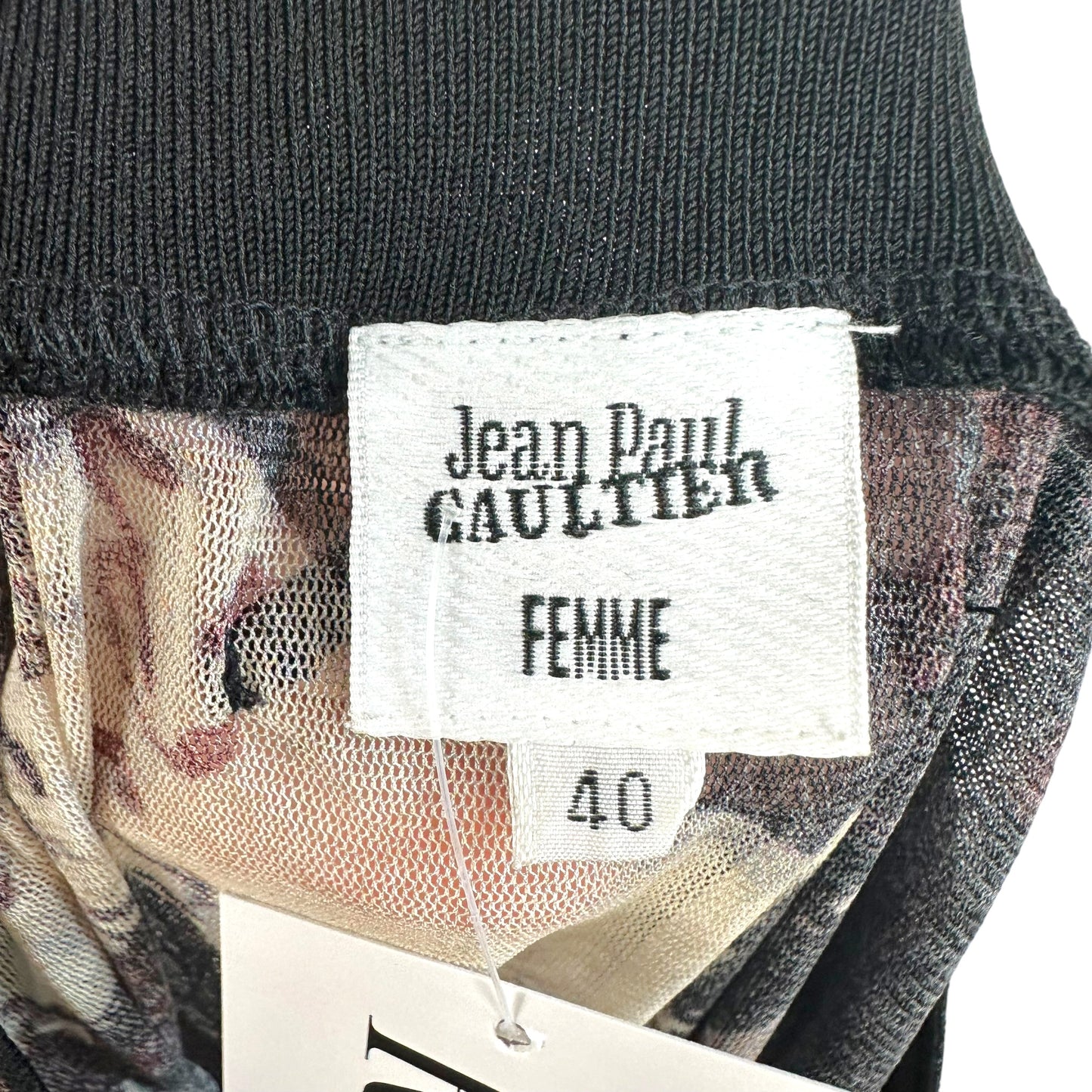 Jean Paul Gaultier Off Shoulder Black & Gray Star Print Mesh Zip-Up Top
