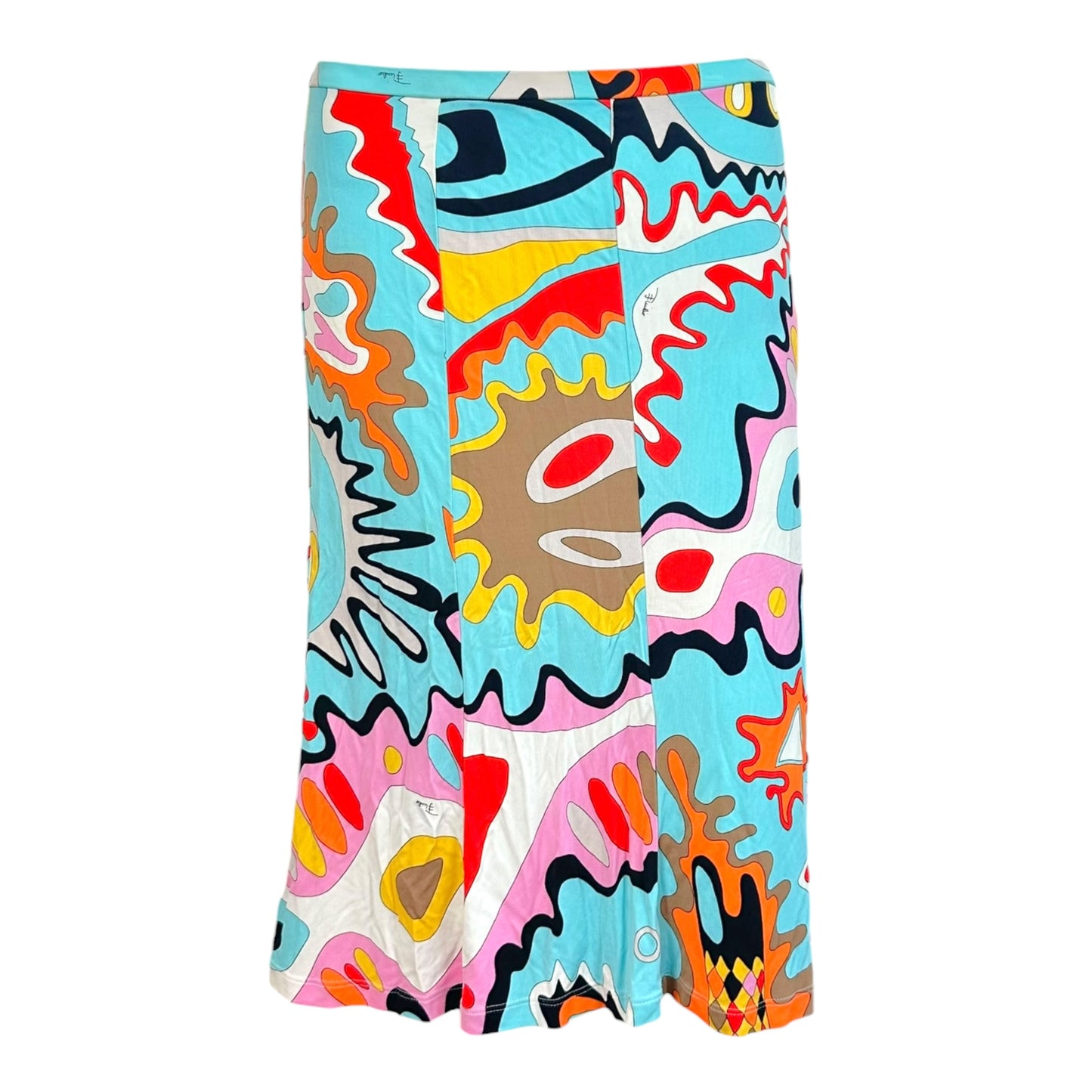 Emilio Pucci Bright Blue Multicolor Printed Midi Skirt