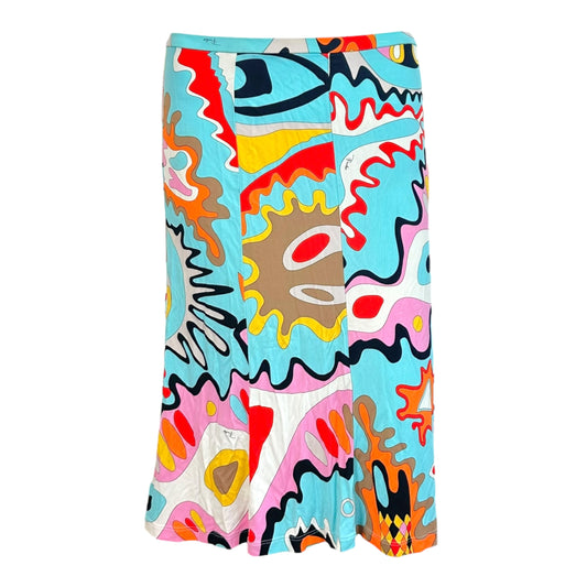 Emilio Pucci Bright Blue Multicolor Printed Midi Skirt